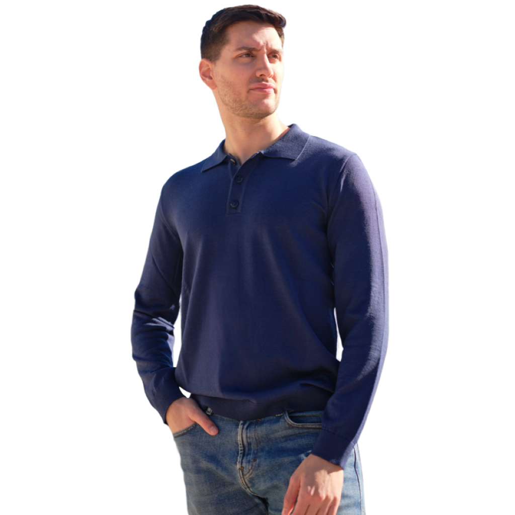 Men's Long-Sleeve Polo Shirt - Extrafine Merino Wool