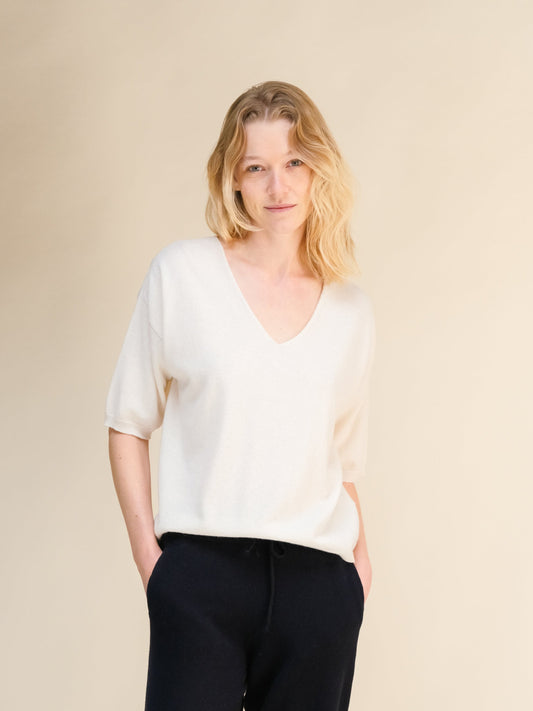 Cashmere Mix V-Neck T-Shirt - 3D-Knit