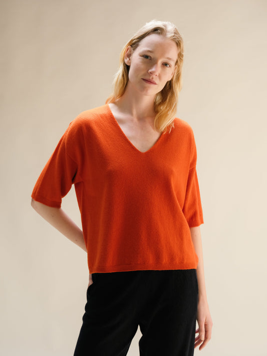 Cashmere Mix V-Neck T-Shirt - 3D-Knit