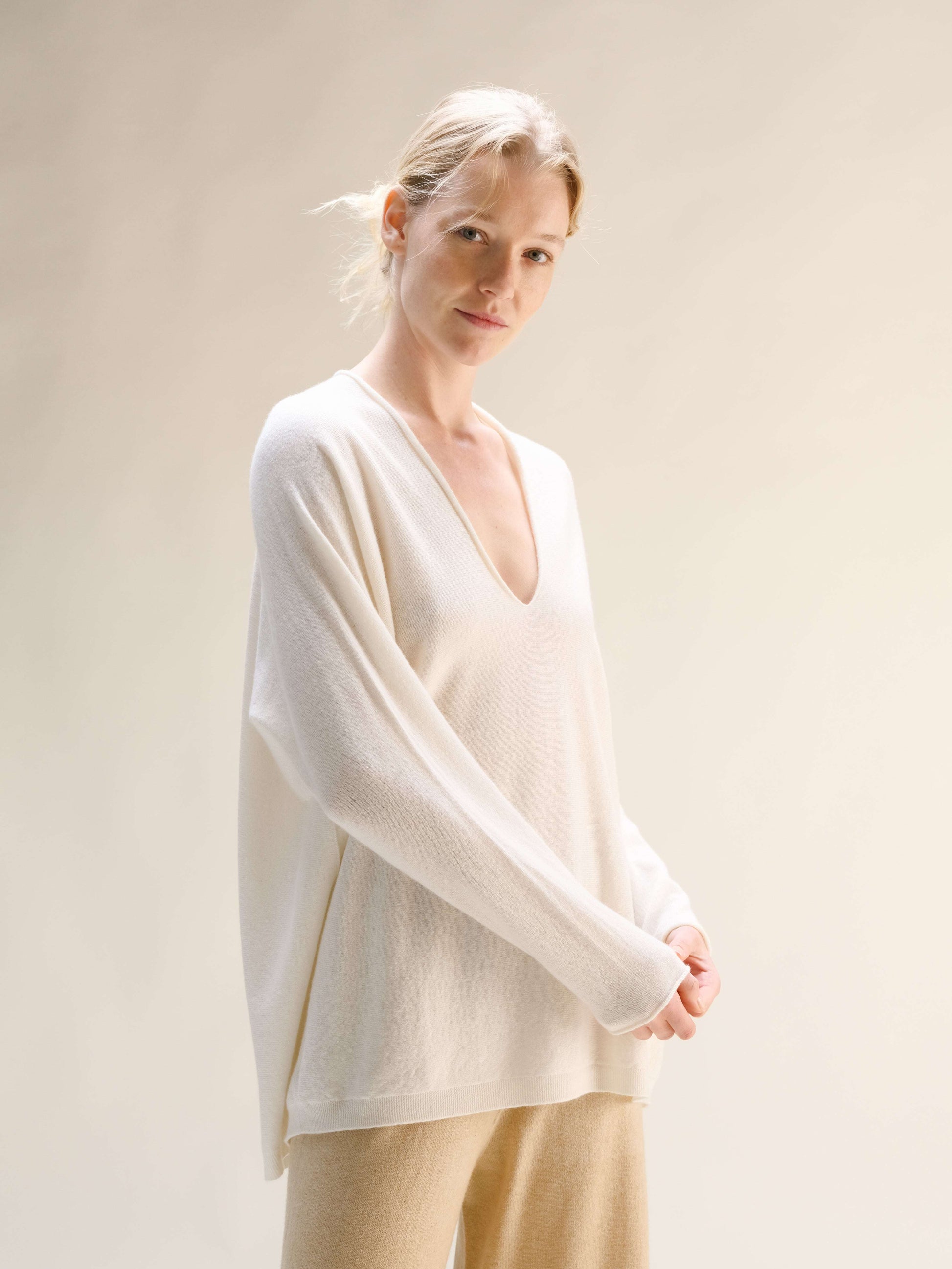 Cashmere Mix Maxi V Neck 3D-Knit Sweate