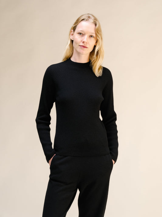Cashmere Mix Ribbed Mock Neck Sweater 3D-Knit