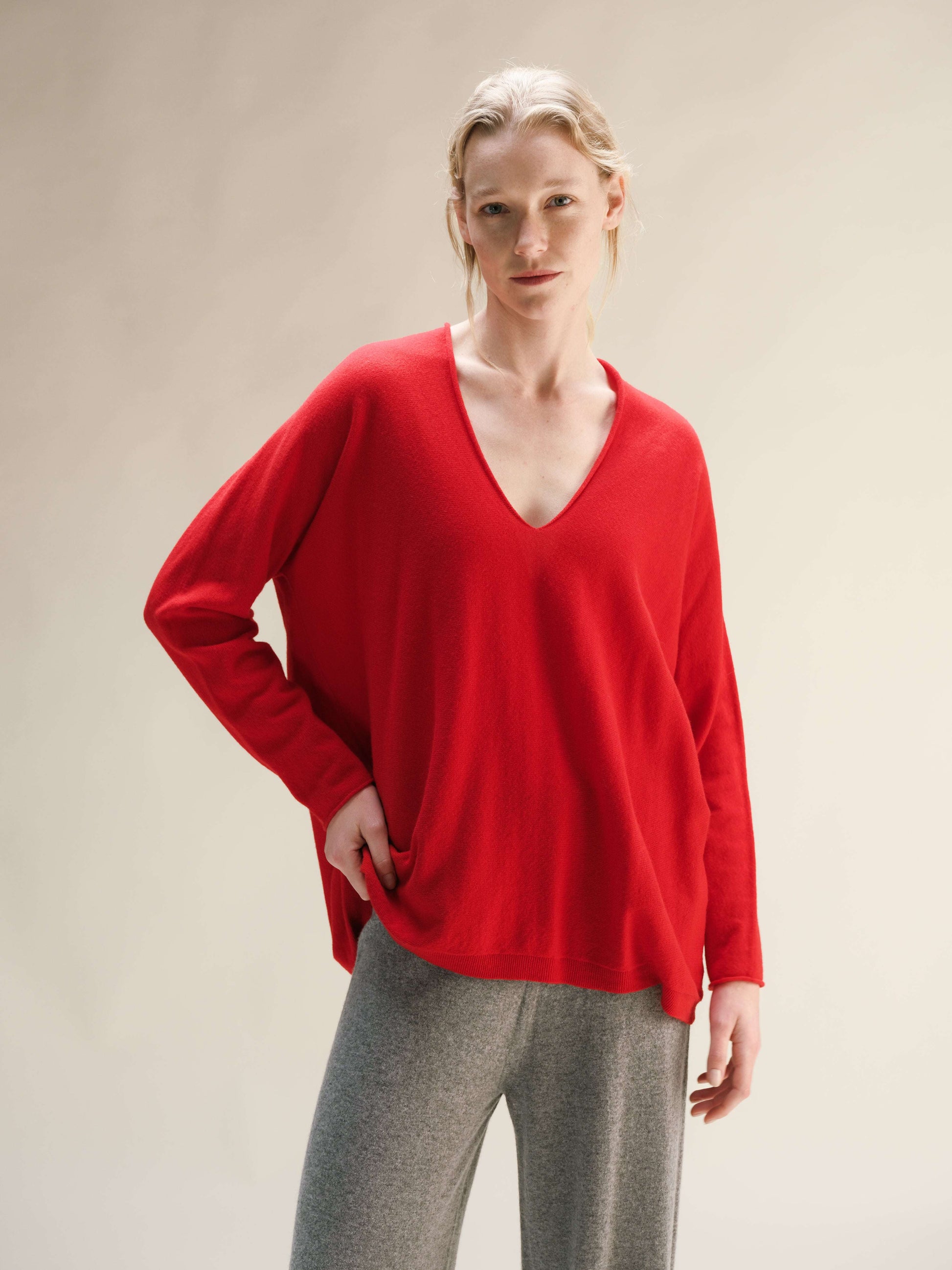 Cashmere Mix Maxi V Neck 3D-Knit Sweate