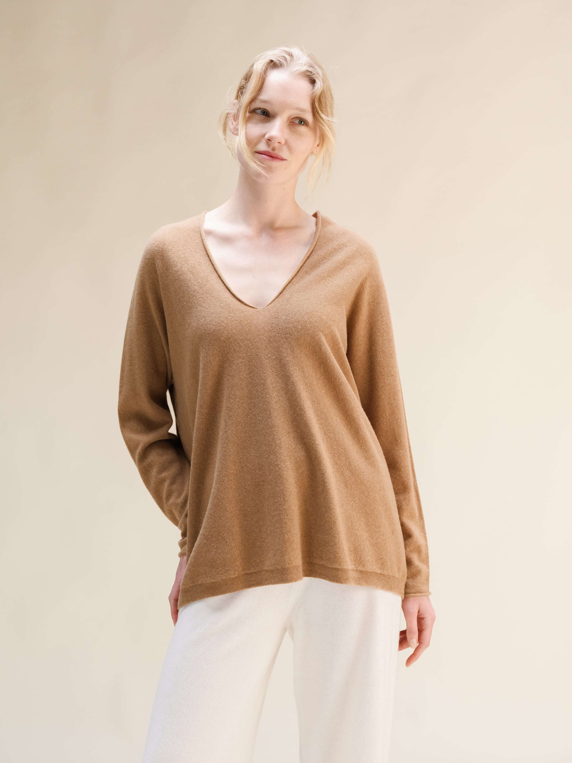 Cashmere Mix Maxi V Neck 3D-Knit Sweate