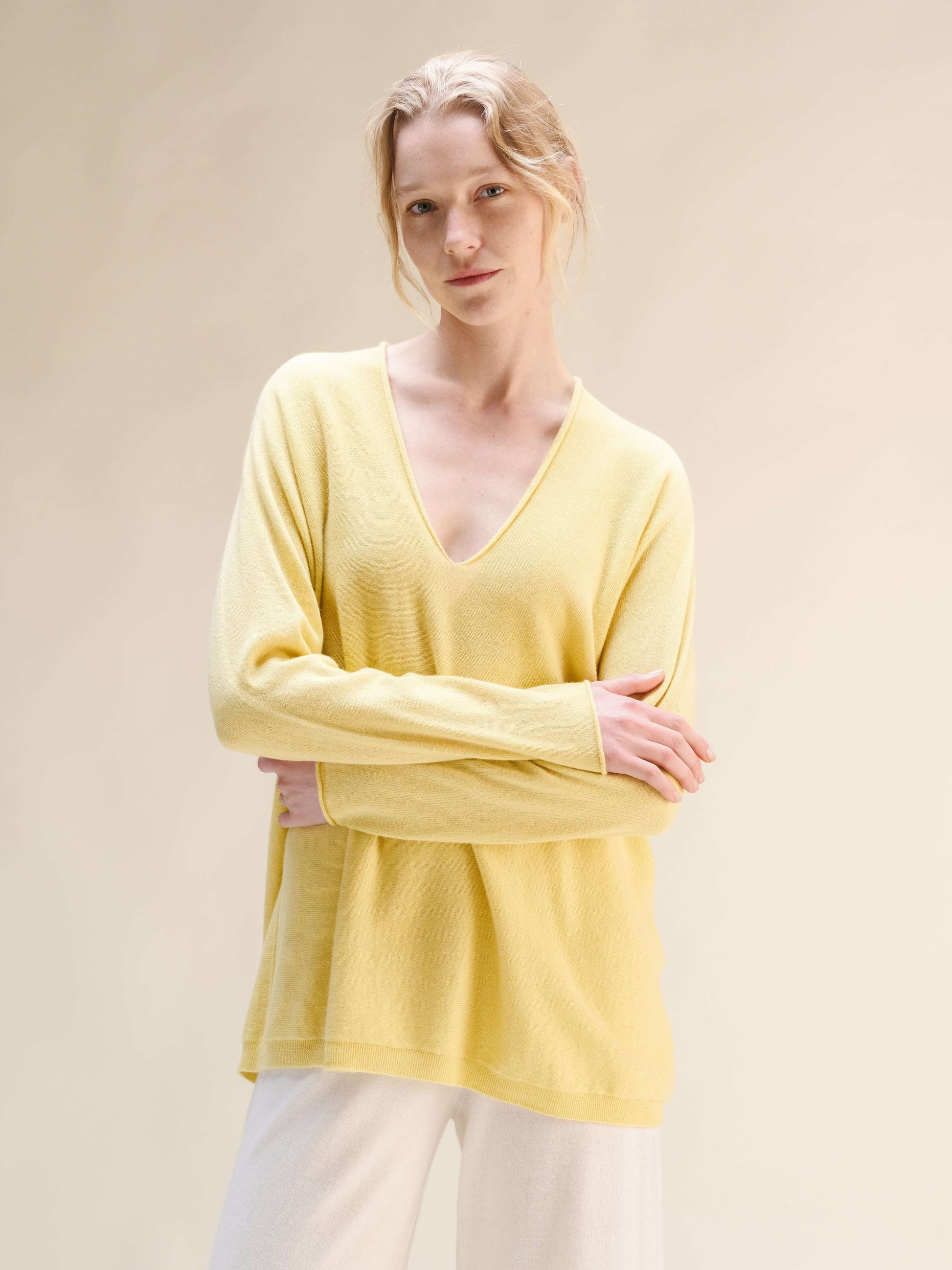 Cashmere Mix Maxi V Neck 3D-Knit Sweate