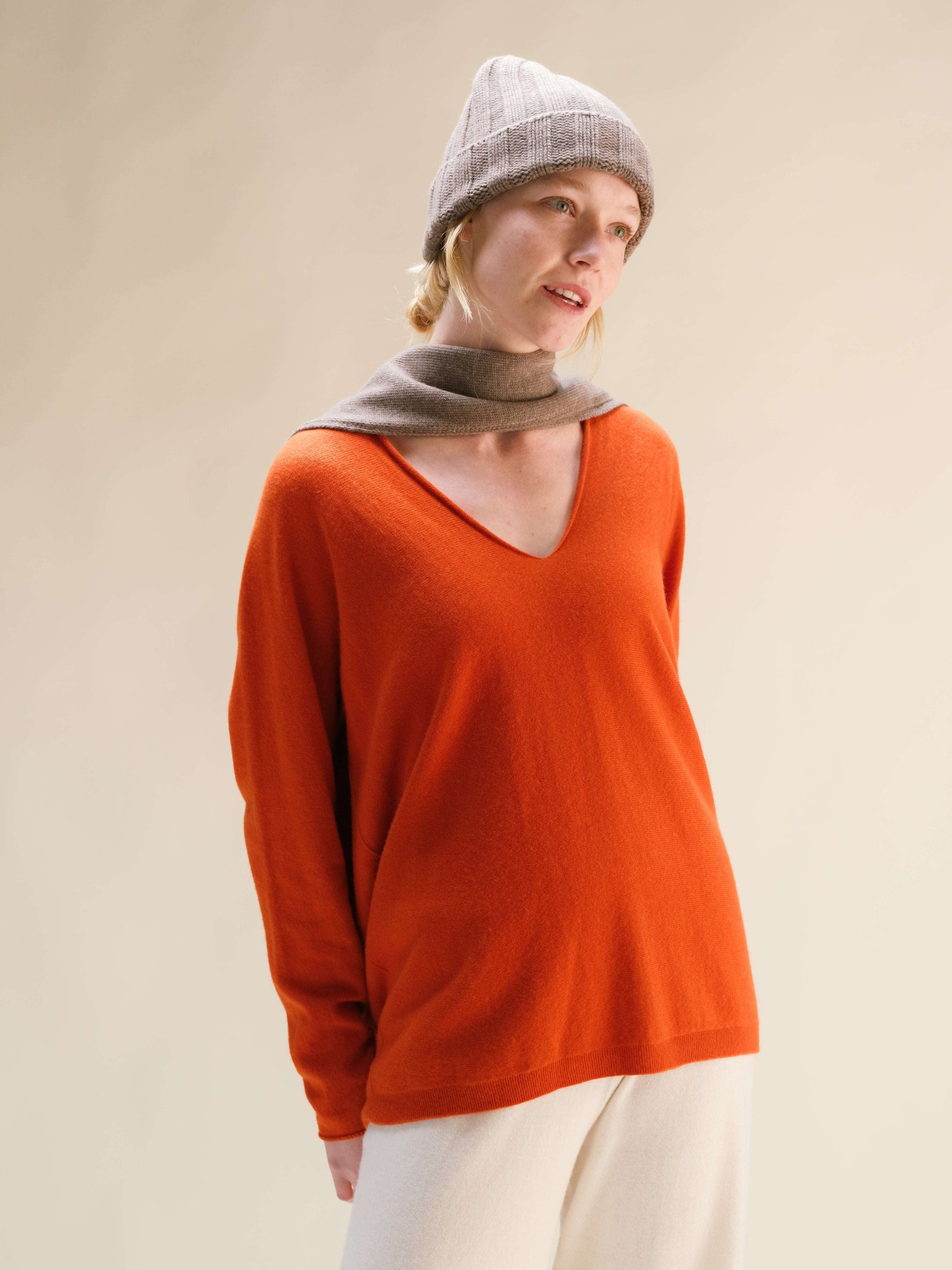Cashmere Mix Maxi V Neck 3D-Knit Sweate