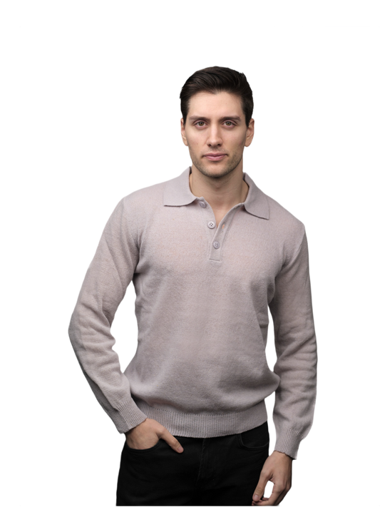 Polo en laine mérinos à manches longues pour homme