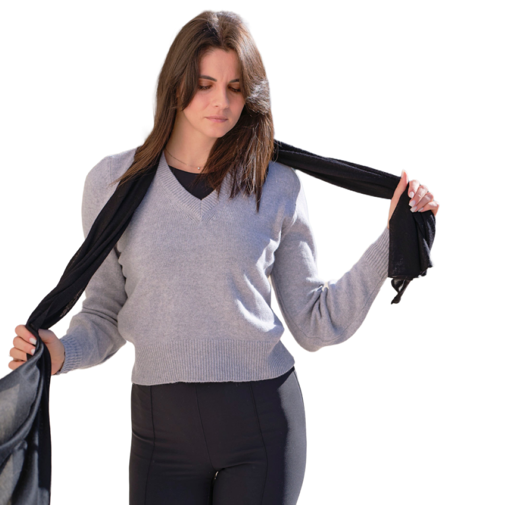 Maglia Donna Scollo a V Misto Cashmere Lana Merino e Seta-0