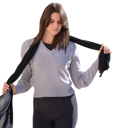 Maglia Donna Scollo a V Misto Cashmere Lana Merino e Seta-0