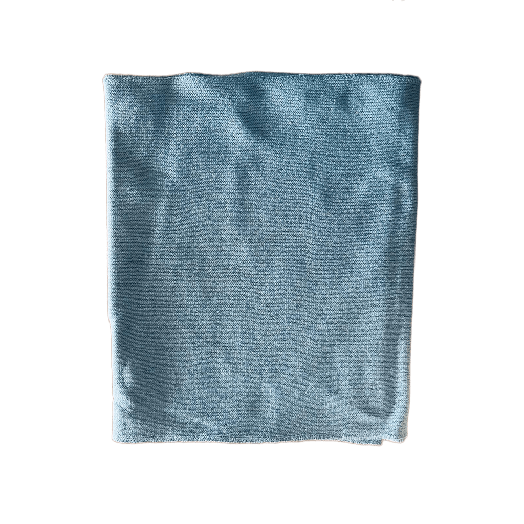 Light blue men's shaved merino wool scarf. Sustainable fashion piece crafted in Italy for comfort and style.