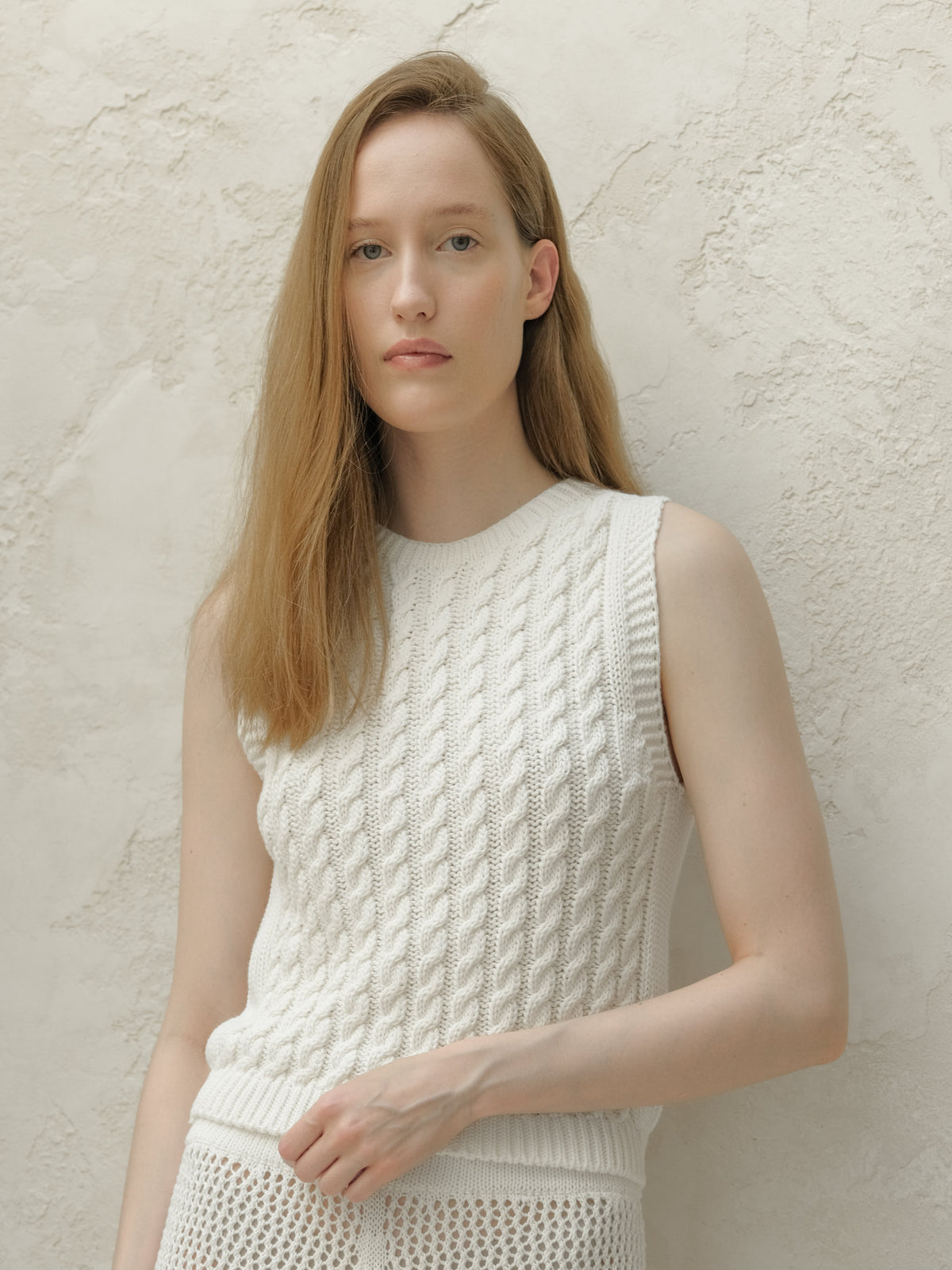 Fine Cotton Cable Tank Top 3D-Knit Summer