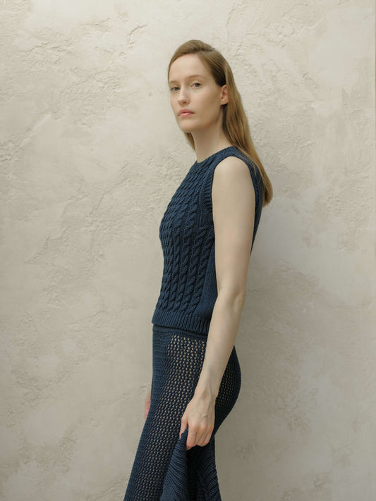 Fine Cotton Cable Tank Top 3D-Knit Summer
