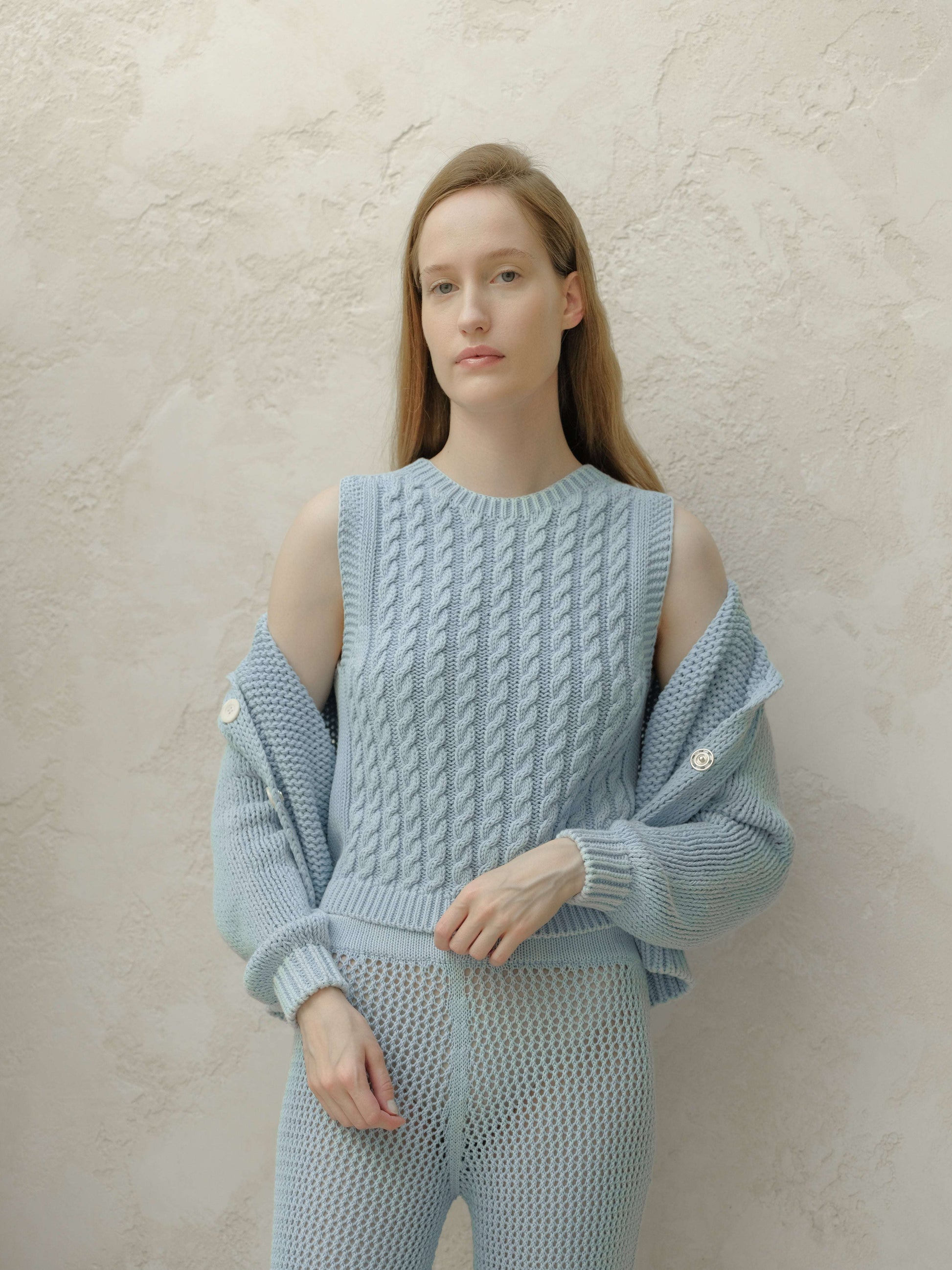 Fine Cotton Cable Tank Top 3D-Knit Summer