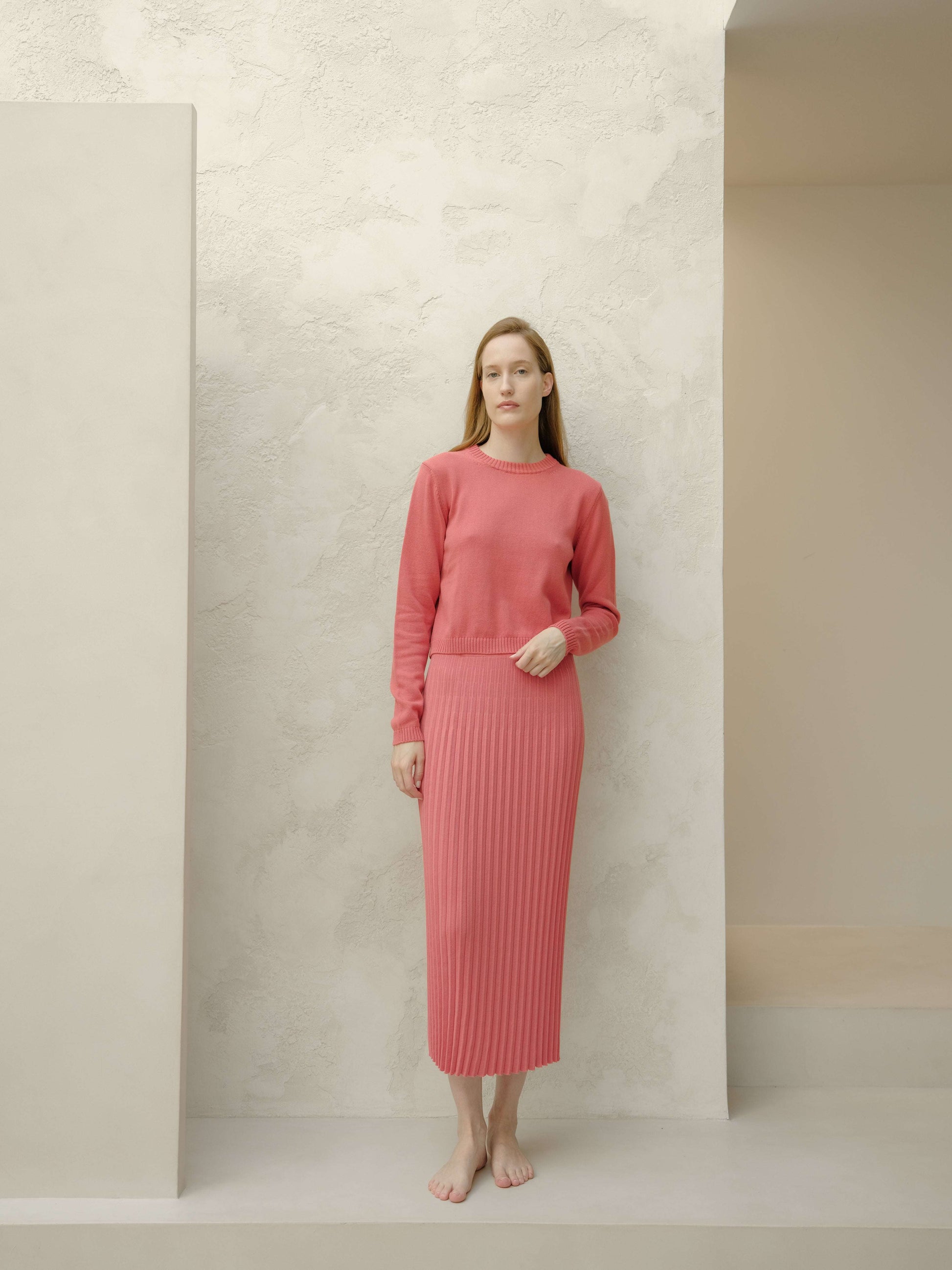 Fine Cotton Plissé Long Skirt (3D-Knit)-1