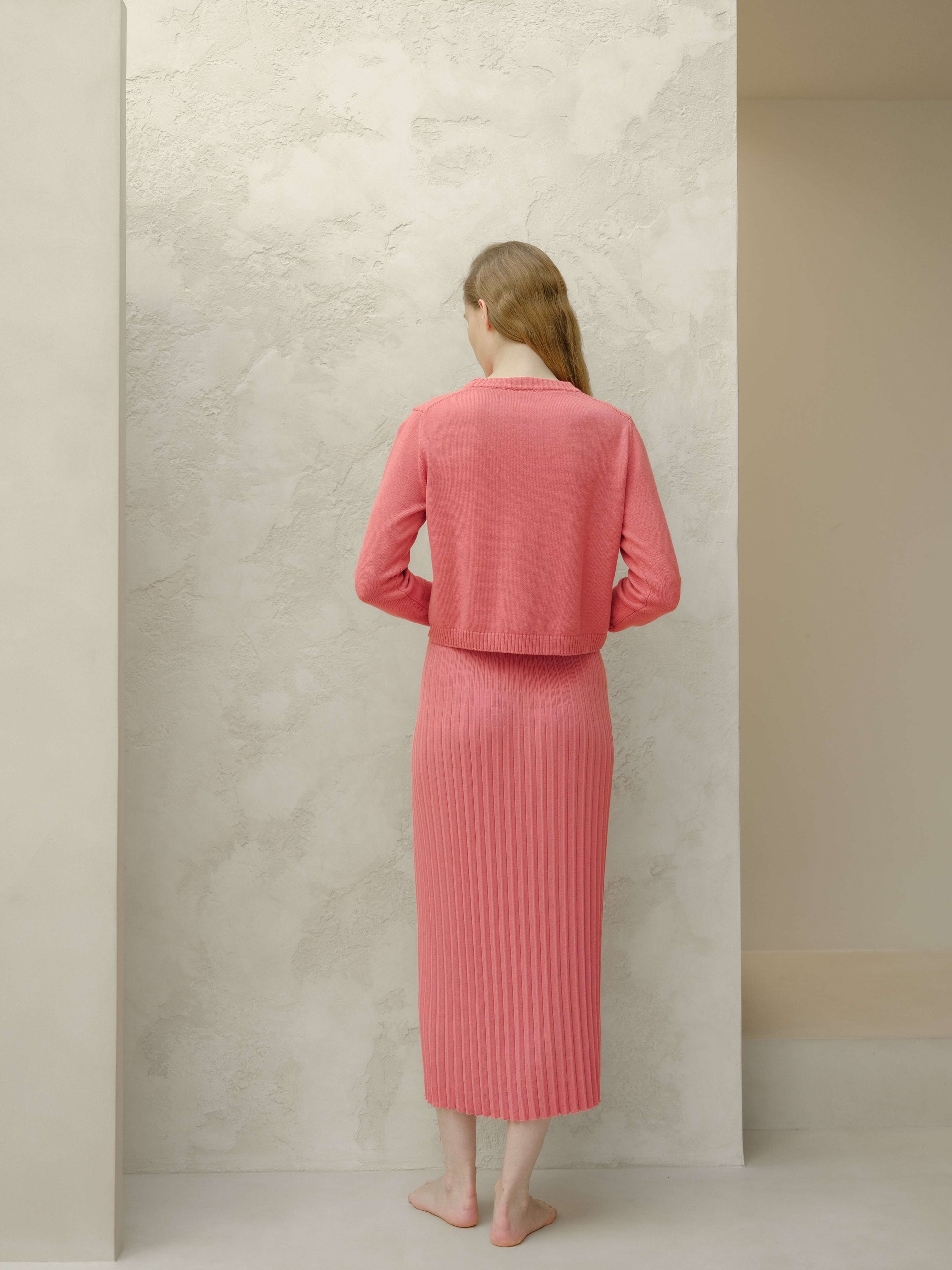 Fine Cotton Plissé Long Skirt (3D-Knit)-3