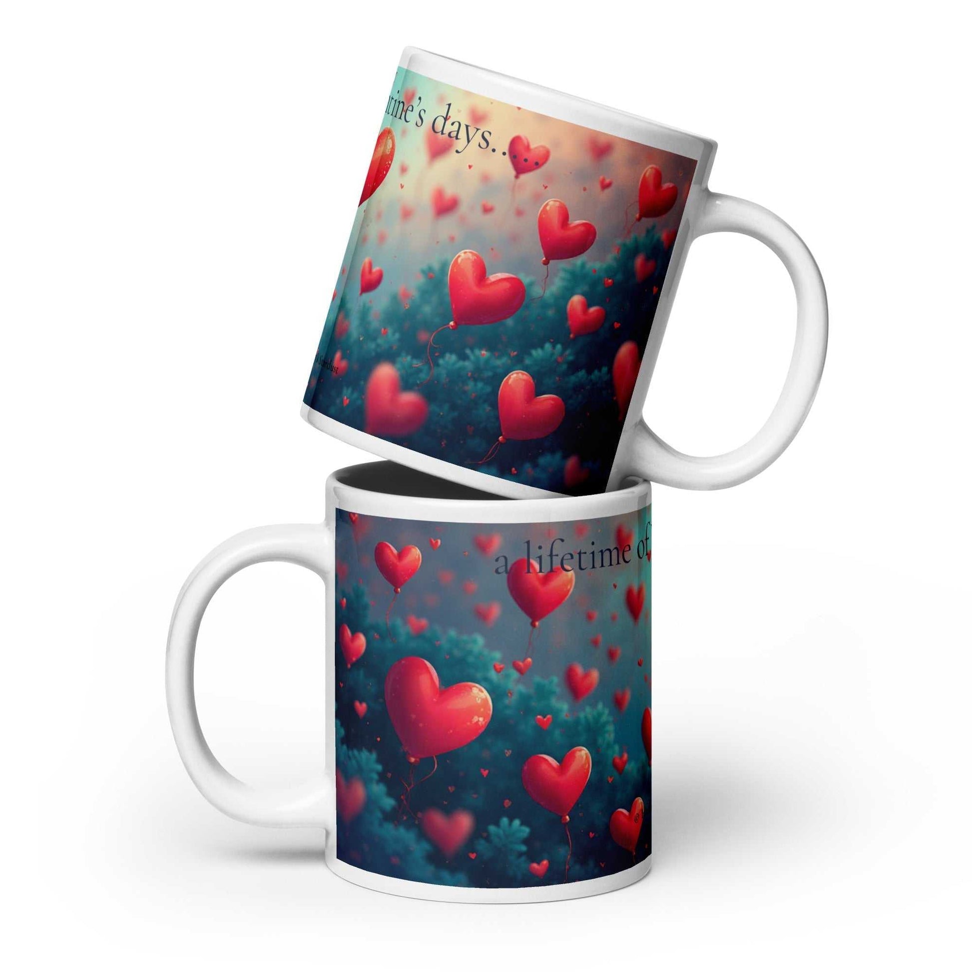 Stacked Valentine's Day Mug - A Lifetime of Love 20oz from HenryPawHaven, showcasing romantic red heart artwork on ceramic surface.