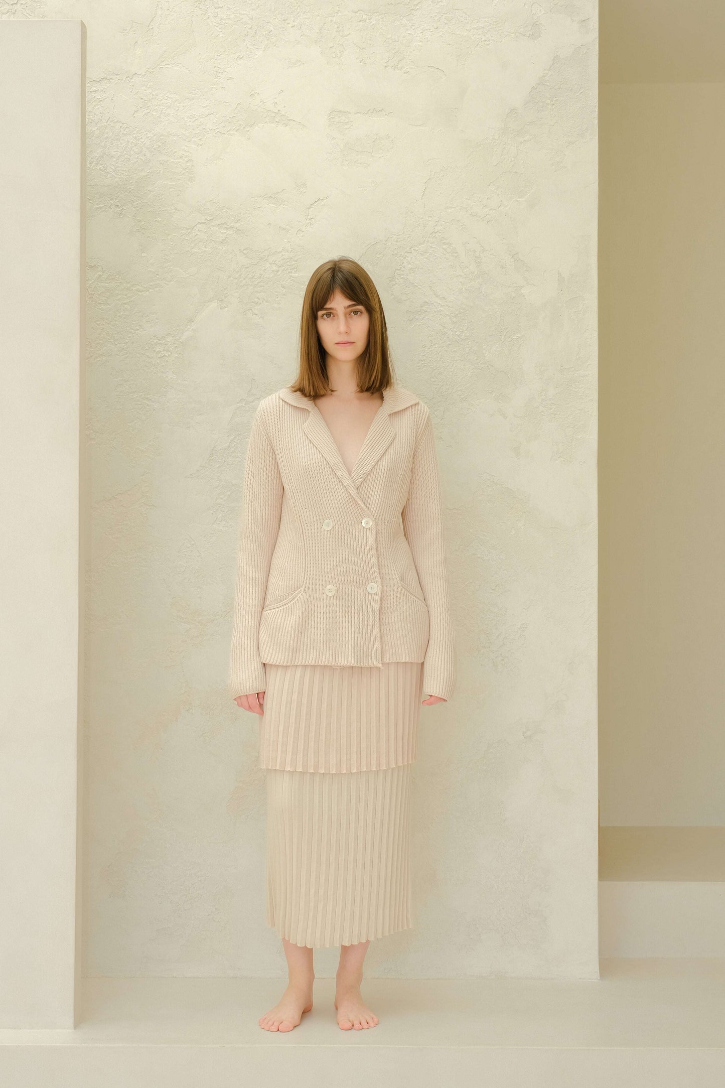 Fine Cotton Plissé Long Skirt (3D-Knit)-8