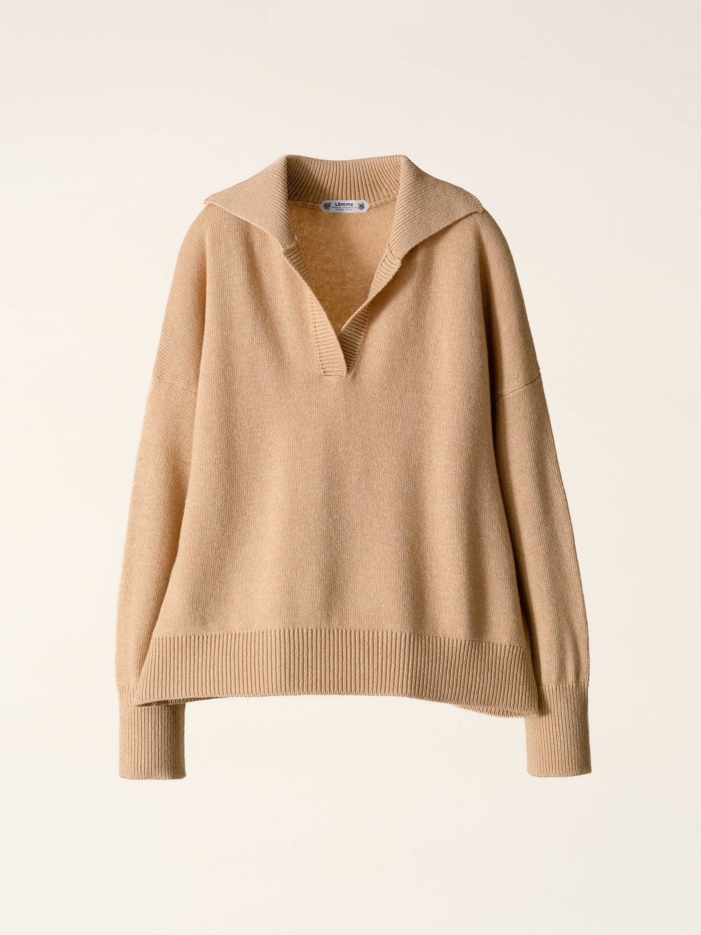 Beige Cashmere-Wool Blend Relaxed Polo with ribbed trim, Italian-made knitwear by HenryPawHaven. Luxurious texture and relaxed silhouette.