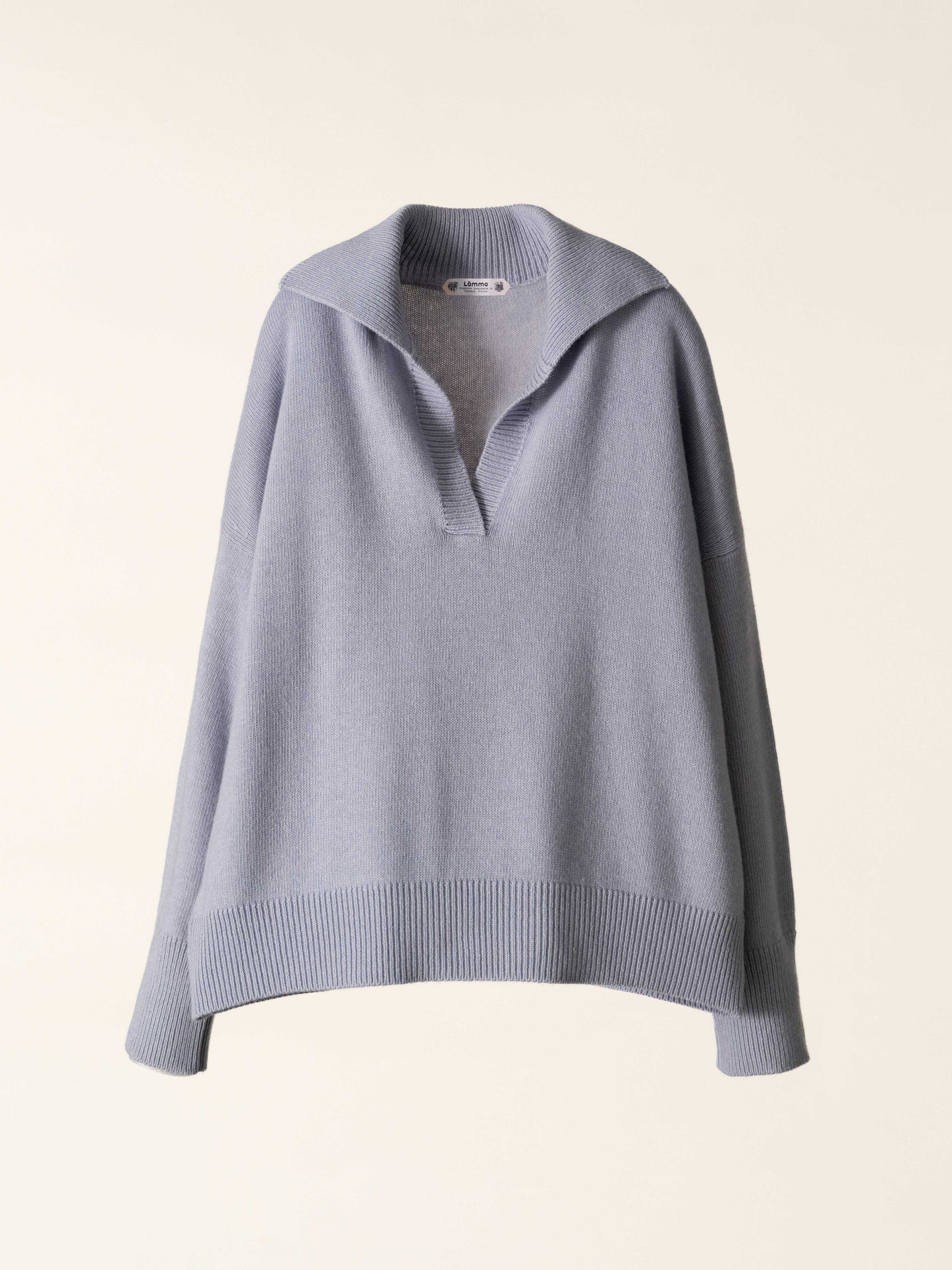 Light blue Cashmere-Wool Blend Relaxed Polo with ribbed cuffs and hem, Italian knitwear by HenryPawHaven. Elegant and cozy for refined layering.
