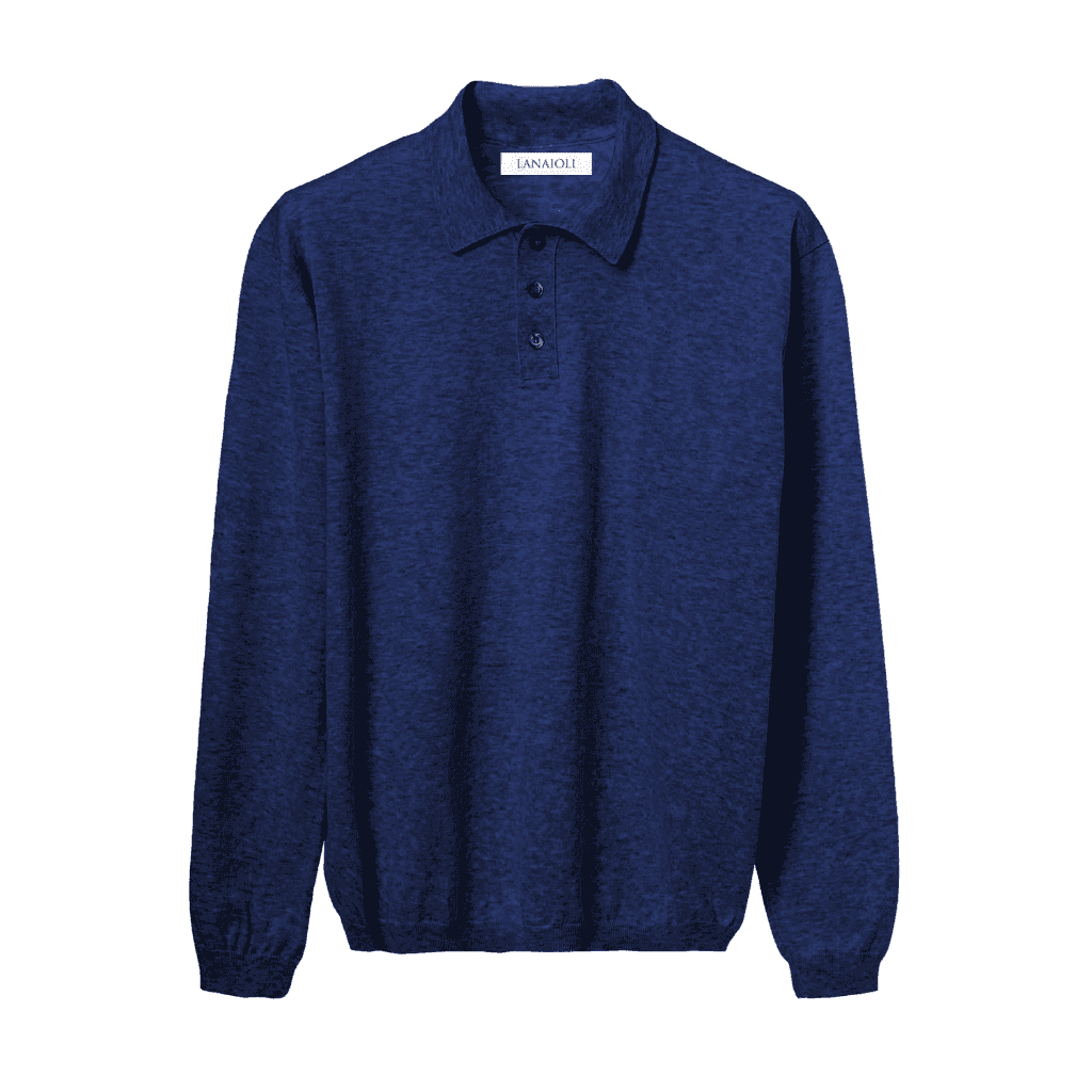 Men's long sleeve polo shirt in navy blue ELS cotton, slim fit with Italian craftsmanship, ideal for versatile styling.