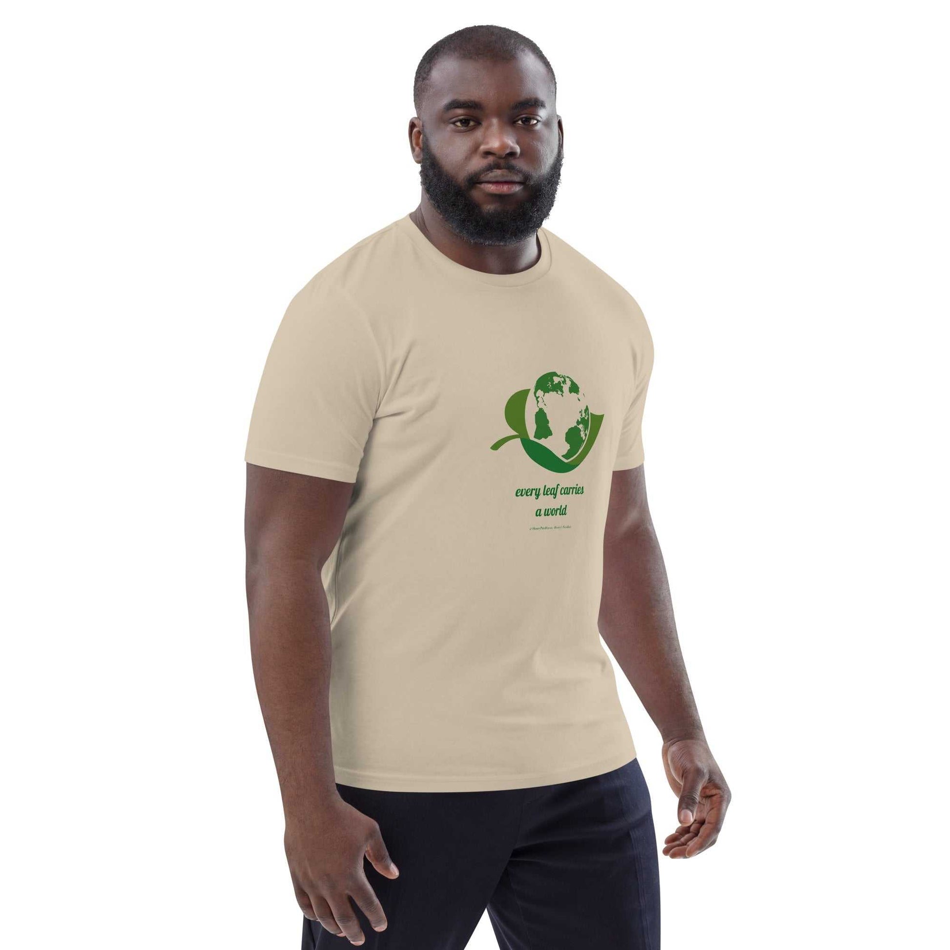 Beige unisex Organic Cotton T-Shirt with green eco-themed design, made from 100% organic cotton for sustainable and stylish everyday wear.