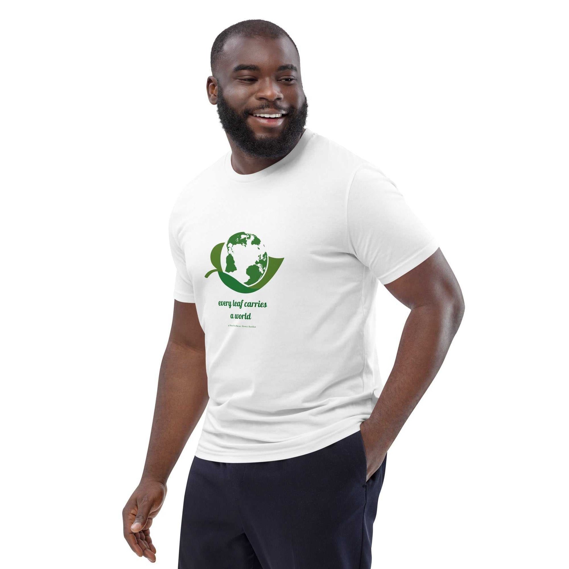 Eco-friendly Organic Cotton T-Shirt with green nature-themed print and slogan. Comfortable unisex fit promoting sustainable fashion values.