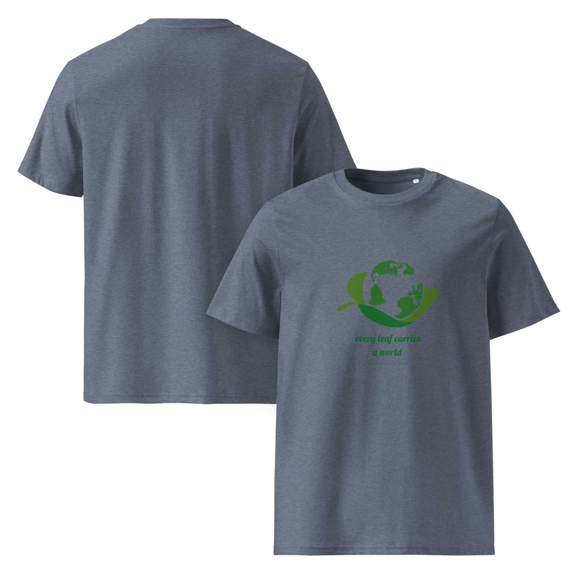 Heather denim Organic Cotton Nature T-Shirt with green eco-themed print, perfect for unisex sustainable fashion lovers.