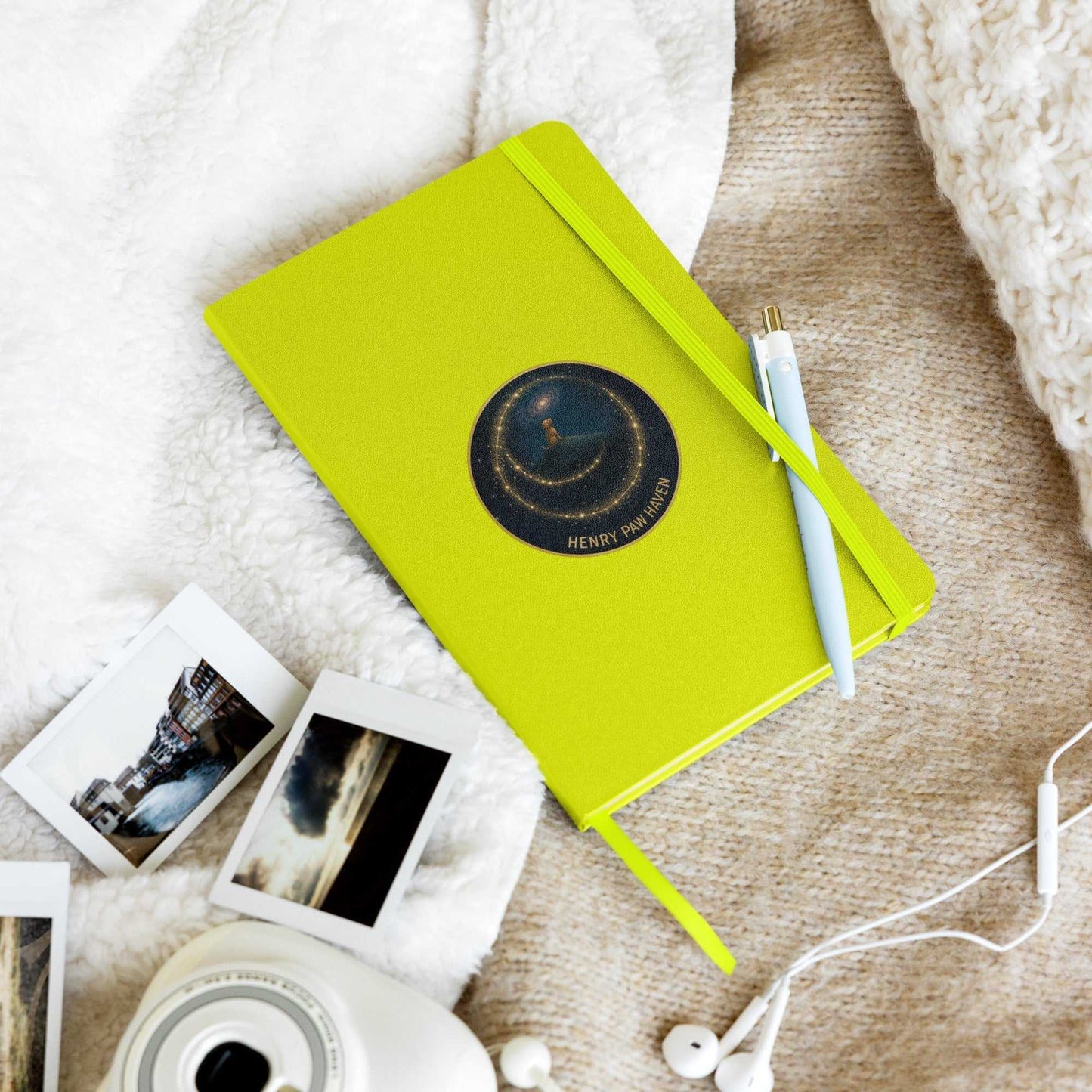 Lime Green Hardcover Bound Notebook 5.5" × 8.5" with 80 lined pages and HenryPawHaven logo, perfect for school or office use.