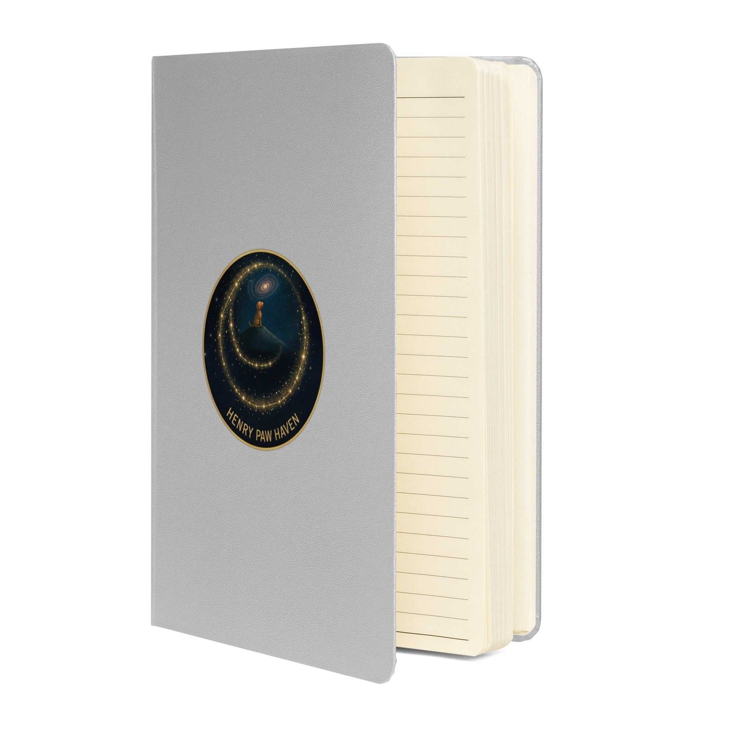 Premium gray Hardcover Bound Notebook 5.5" × 8.5" with 80 lined pages and HenryPawHaven logo, perfect for office or school use.