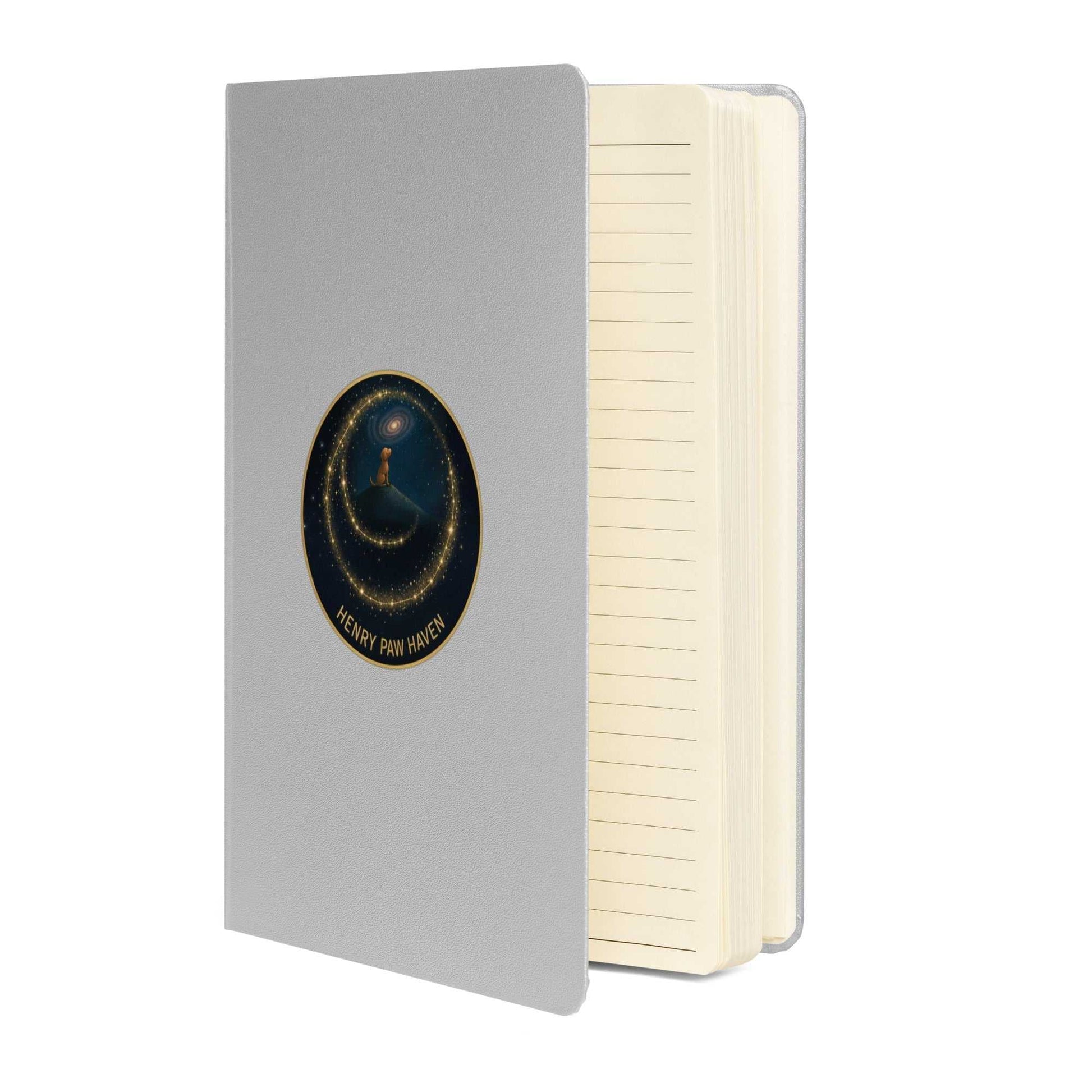 Premium gray Hardcover Bound Notebook 5.5" × 8.5" with 80 lined pages and HenryPawHaven logo, perfect for office or school use.