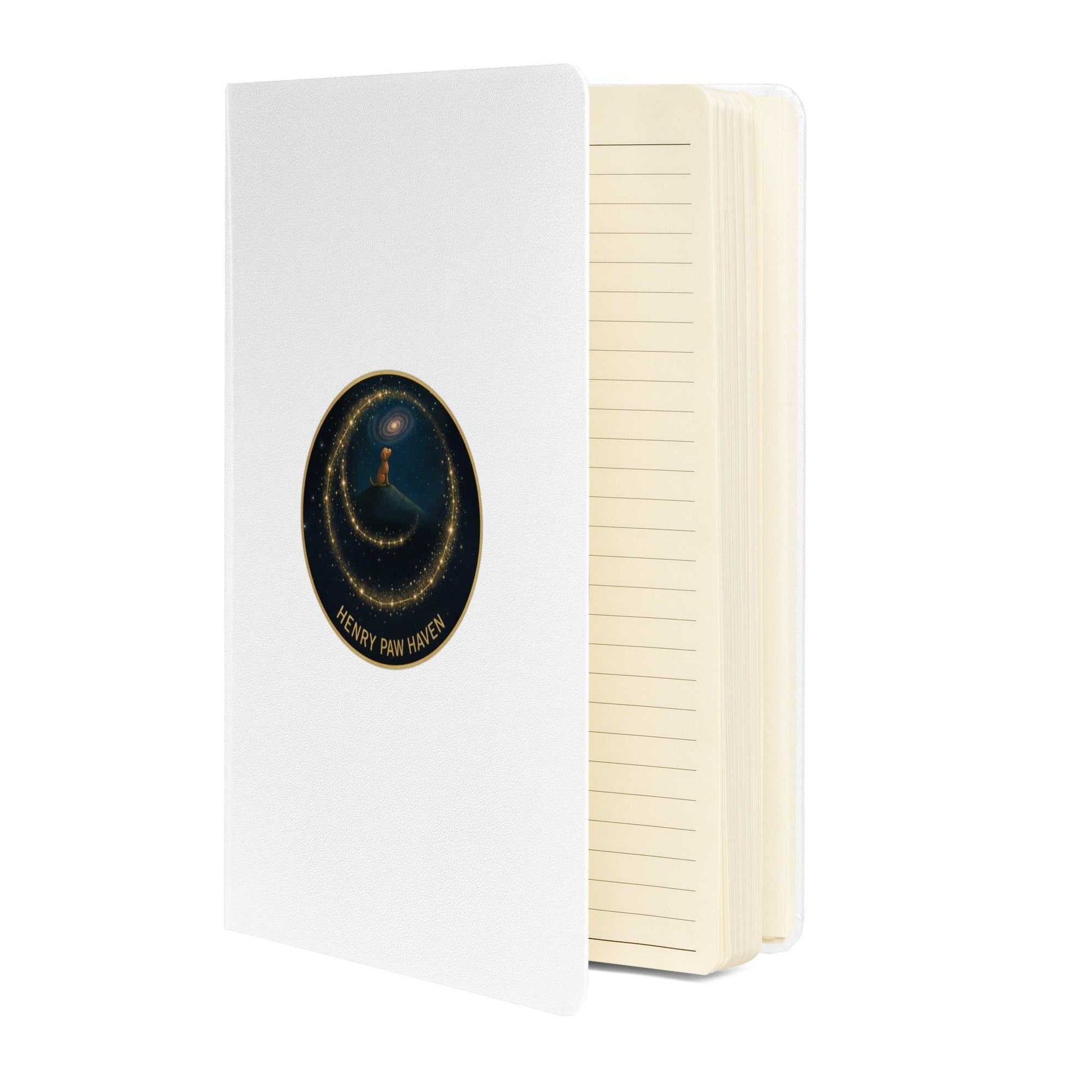 White Hardcover Bound Notebook 5.5" × 8.5" featuring 80 lined pages and HenryPawHaven logo, ideal for professional or personal use.