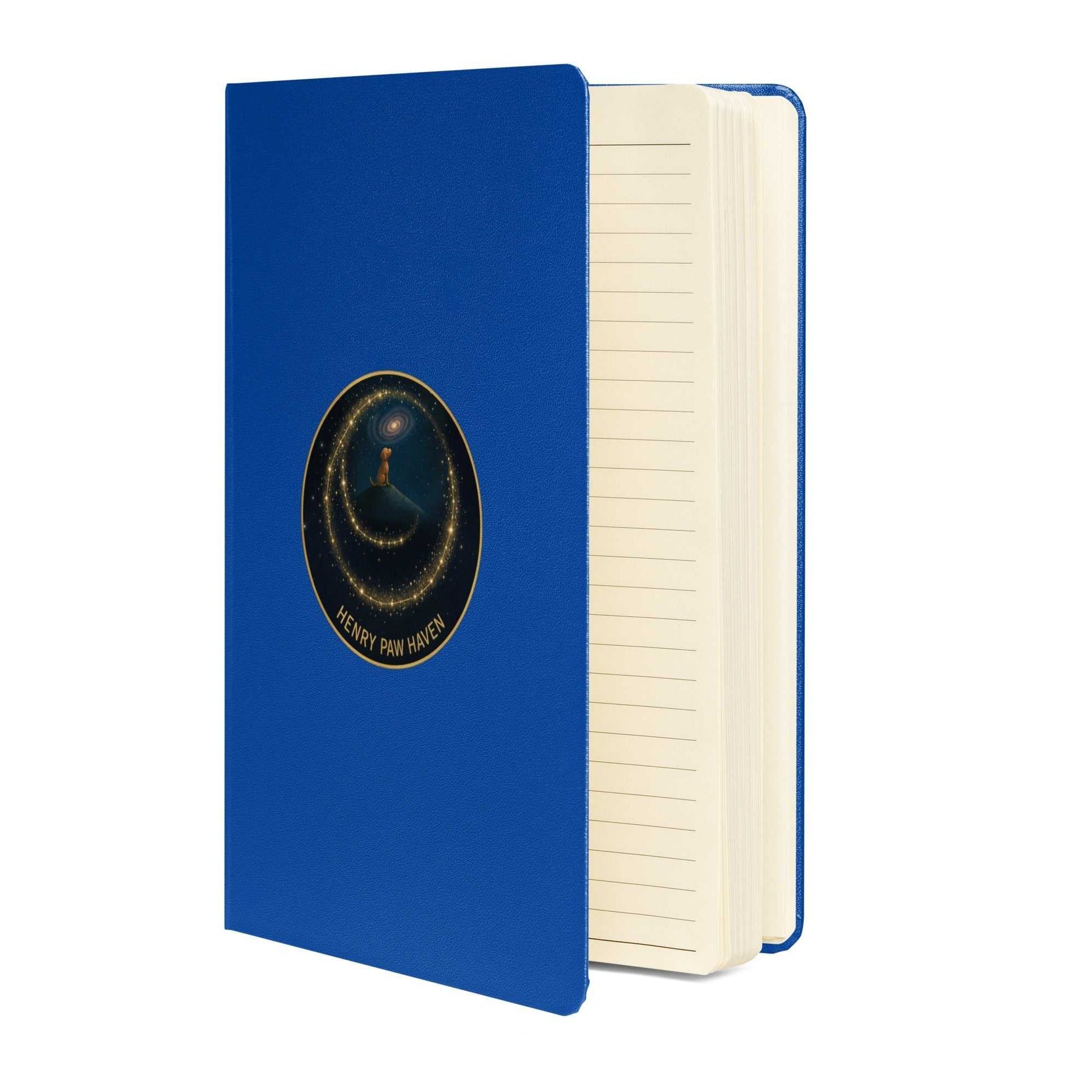 Blue Hardcover Bound Notebook 5.5" × 8.5" with 80 lined pages and HenryPawHaven logo, designed for journaling and brainstorming.