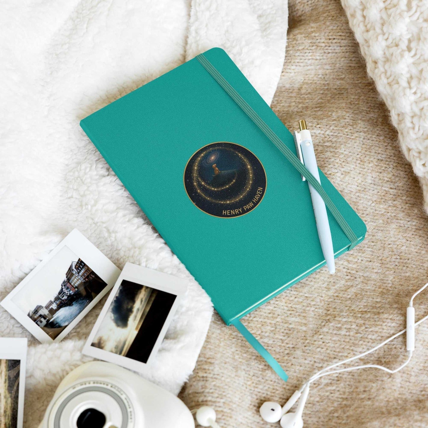 Teal Hardcover Bound Notebook 5.5" × 8.5" with 80 lined pages and HenryPawHaven logo, ideal for note-taking and creative writing.