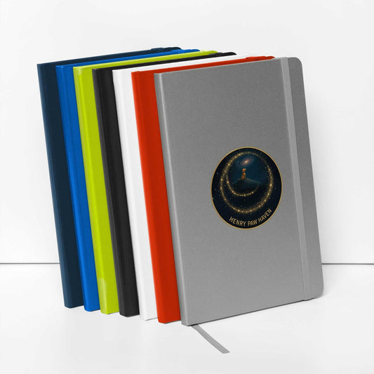 Hardcover Bound Notebook 5.5" × 8.5" with 80 lined pages in assorted colors and HenryPawHaven logo, ideal for journaling or office use.