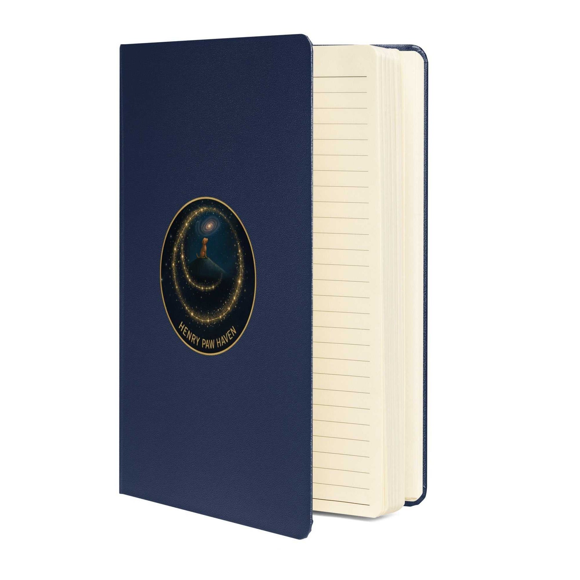Navy Hardcover Bound Notebook 5.5" × 8.5" with 80 cream lined pages and HenryPawHaven logo, perfect for writing and planning.