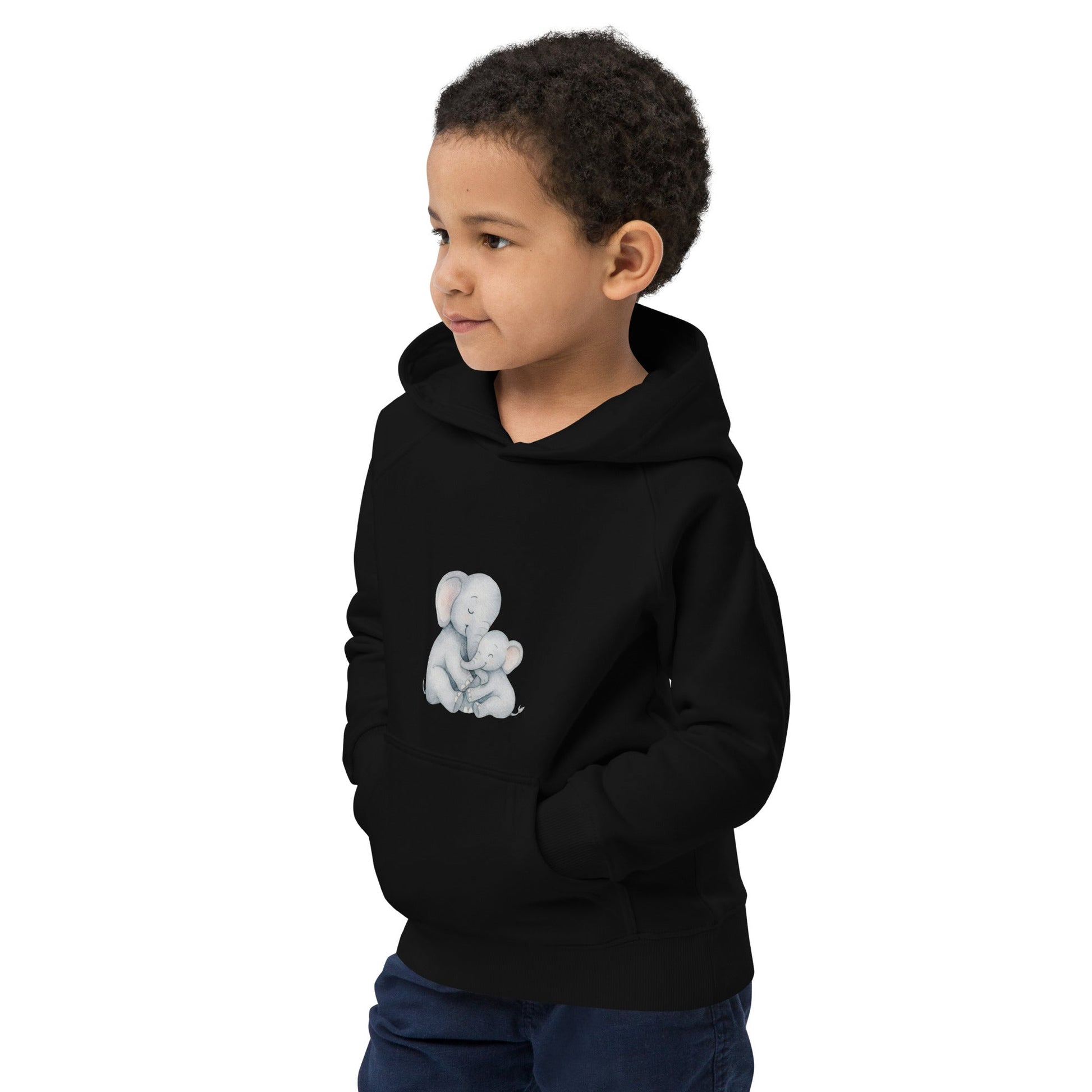 Kids eco hoodie - Mom & Baby Elephant design - HenryPawHaven