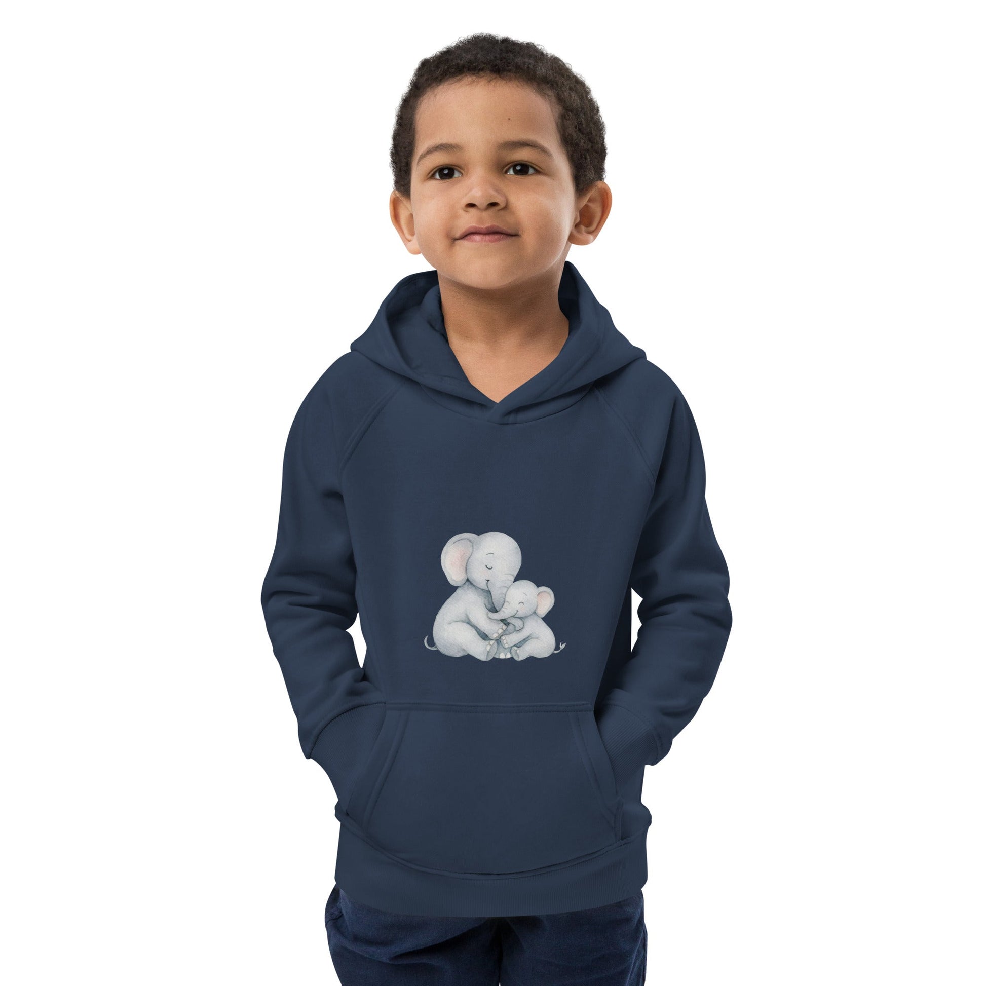 Kids eco hoodie - Mom & Baby Elephant design - HenryPawHaven