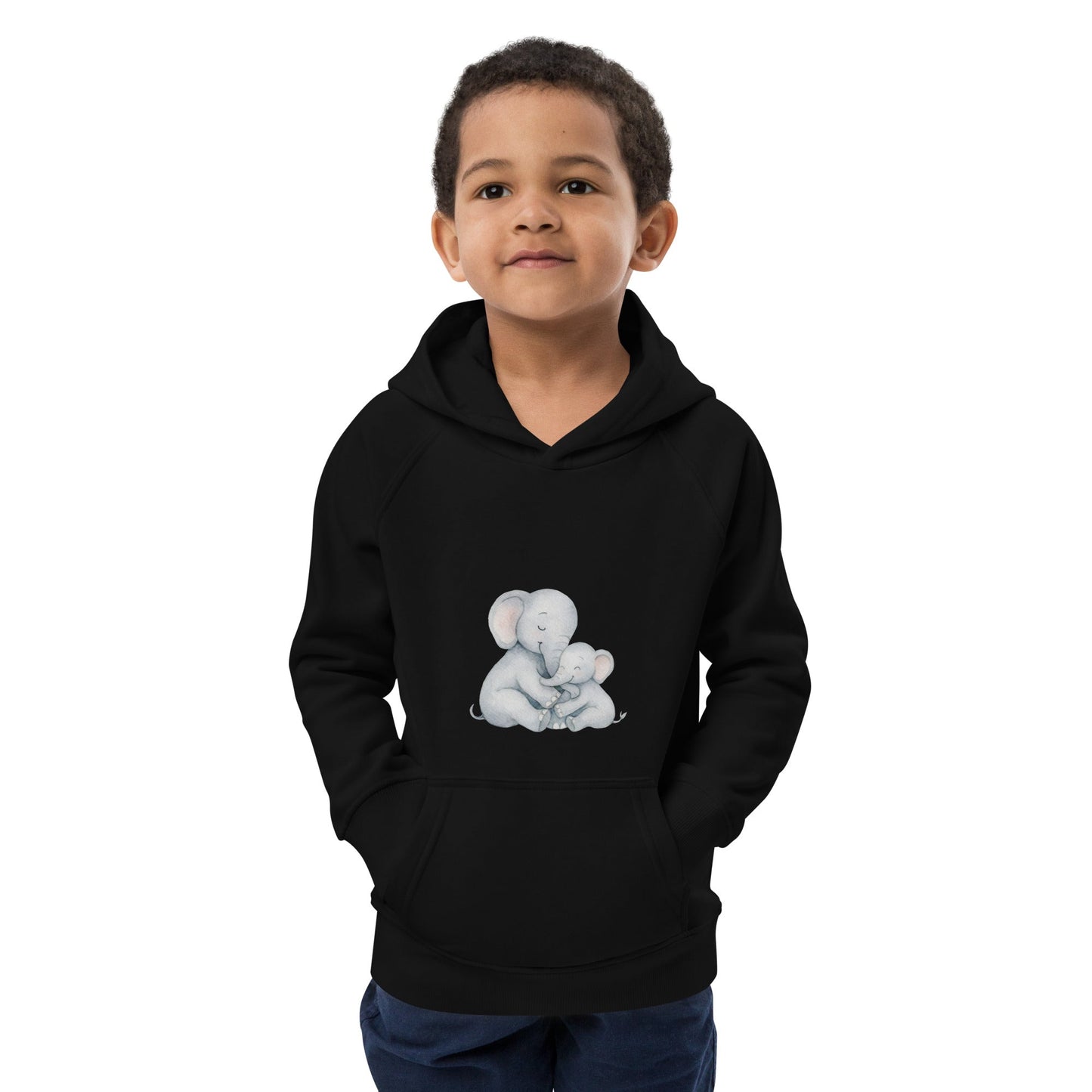 Kids eco hoodie - Mom & Baby Elephant design - HenryPawHaven