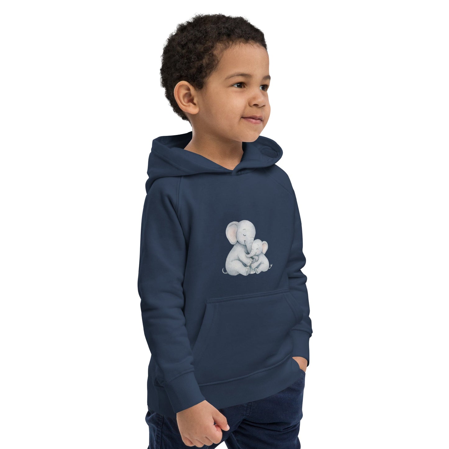 Kids eco hoodie - Mom & Baby Elephant design - HenryPawHaven