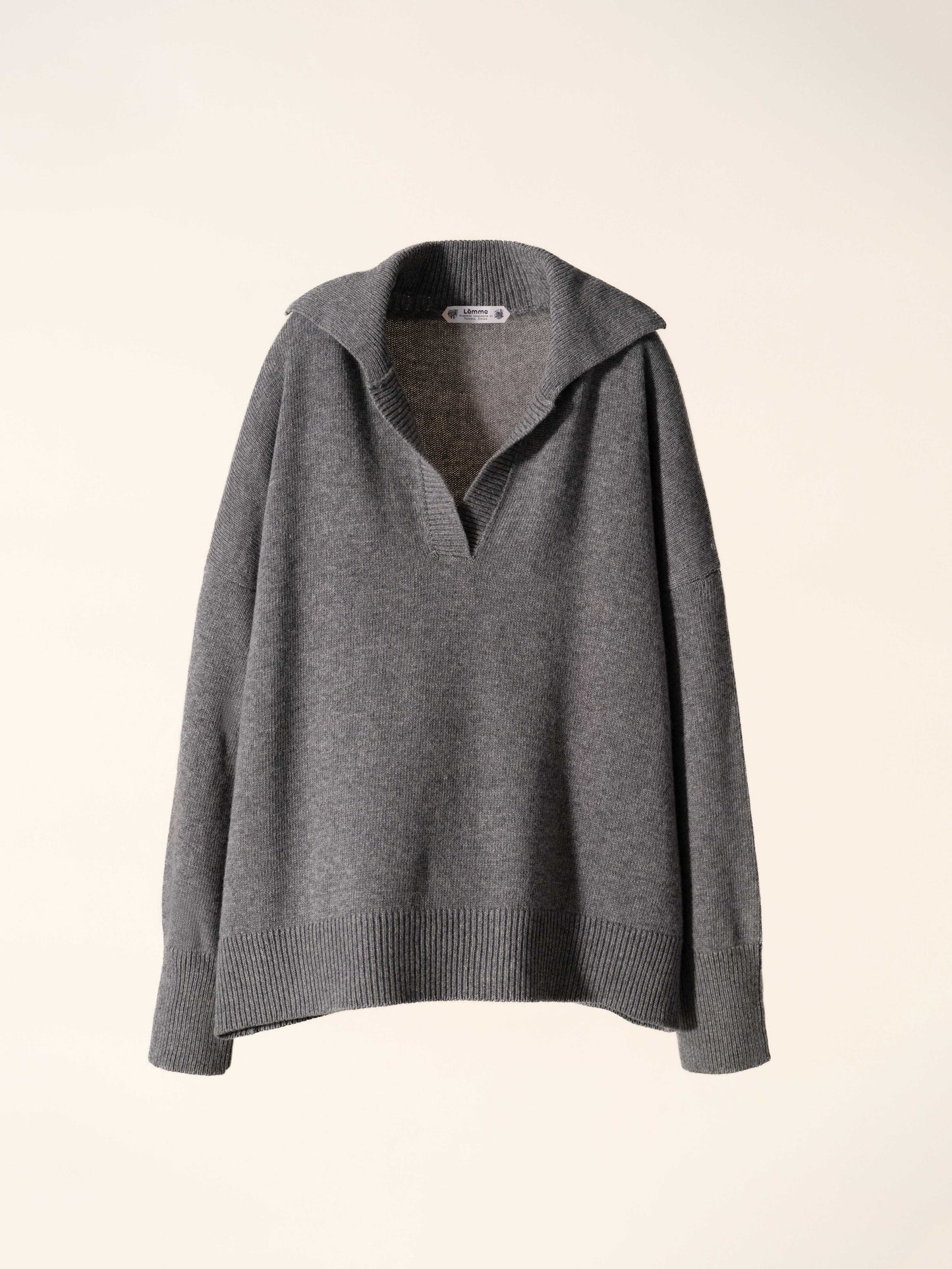 Charcoal grey Cashmere-Wool Blend Relaxed Polo with ribbed cuffs and hem, Italian knitwear by HenryPawHaven. Soft gauge 7, 2-ply luxury top.