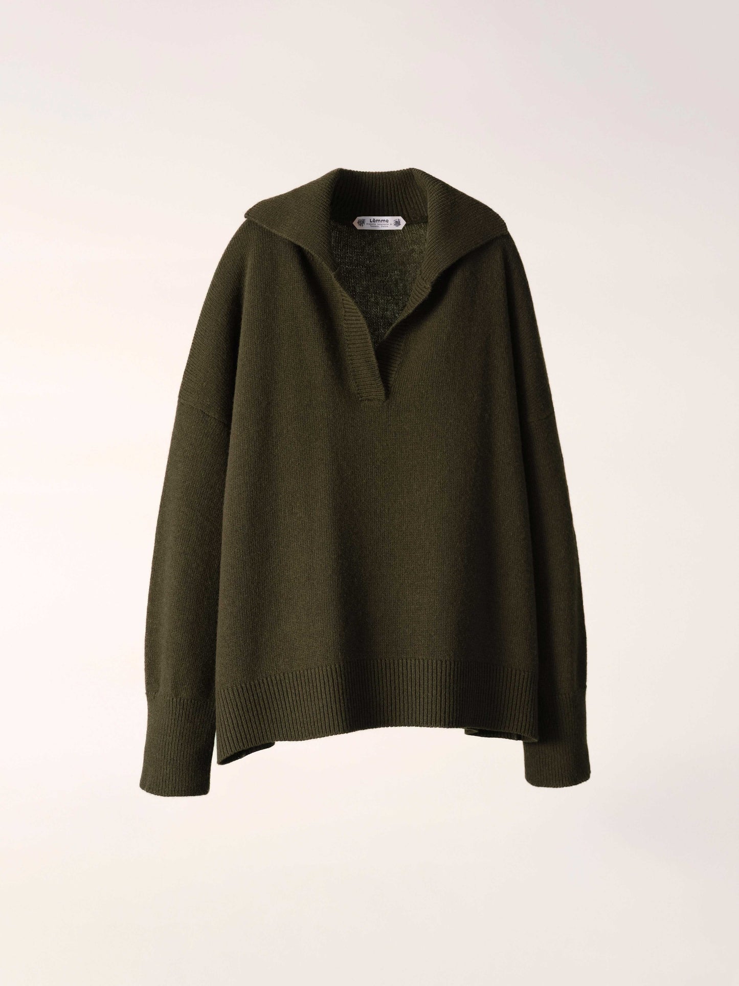 Olive green Cashmere-Wool Blend Relaxed Polo with ribbed hem and cuffs, Italian knitwear by HenryPawHaven. Soft, premium layering essential.