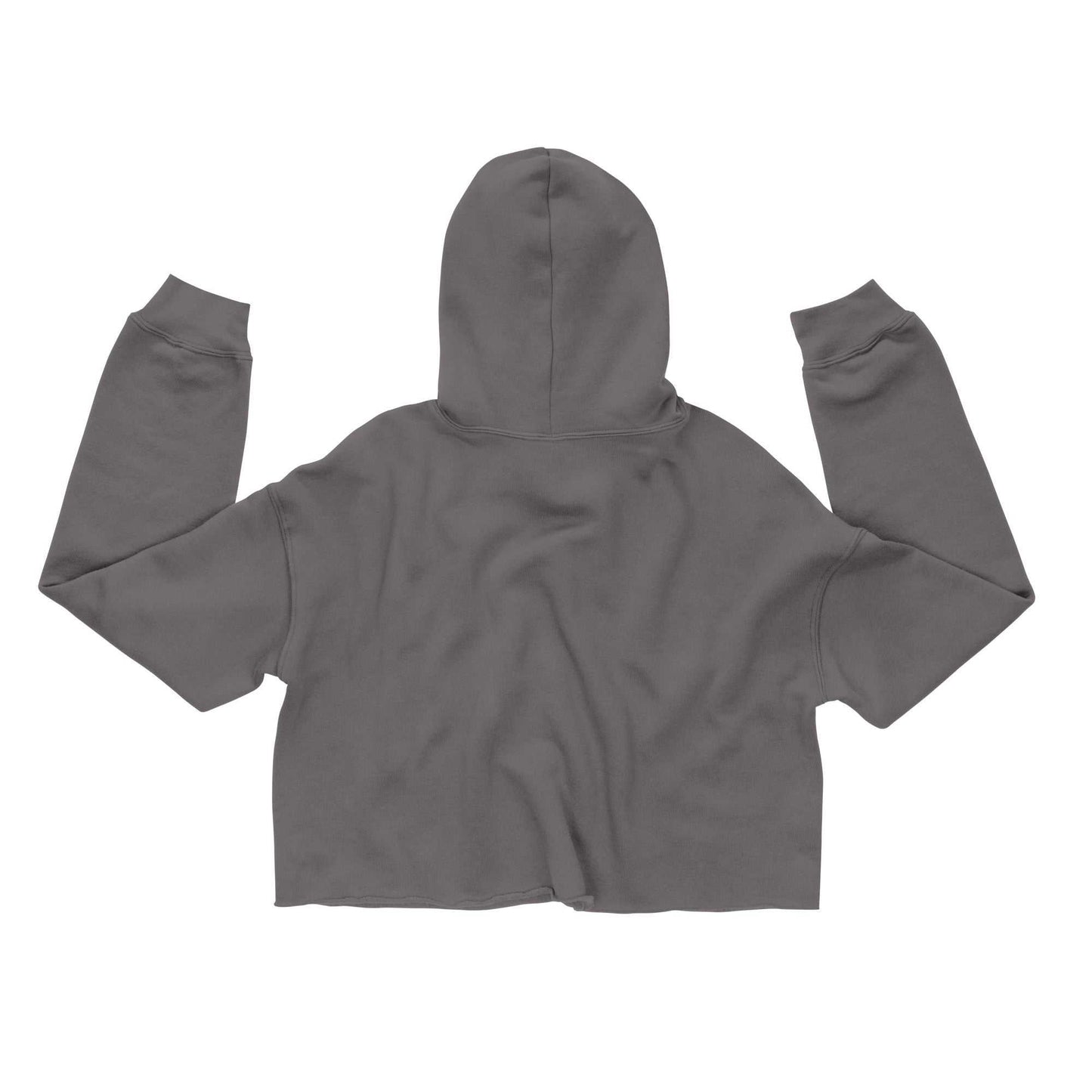 Back of charcoal gray Love Nature Organic Cropped Hoodie. Sustainable hoodie with soft fabric and cropped silhouette.