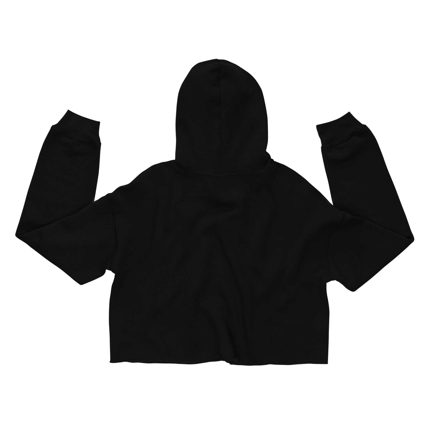Back view of black Love Yoga cropped hoodie, showing minimalist design and cropped silhouette for modern activewear looks.