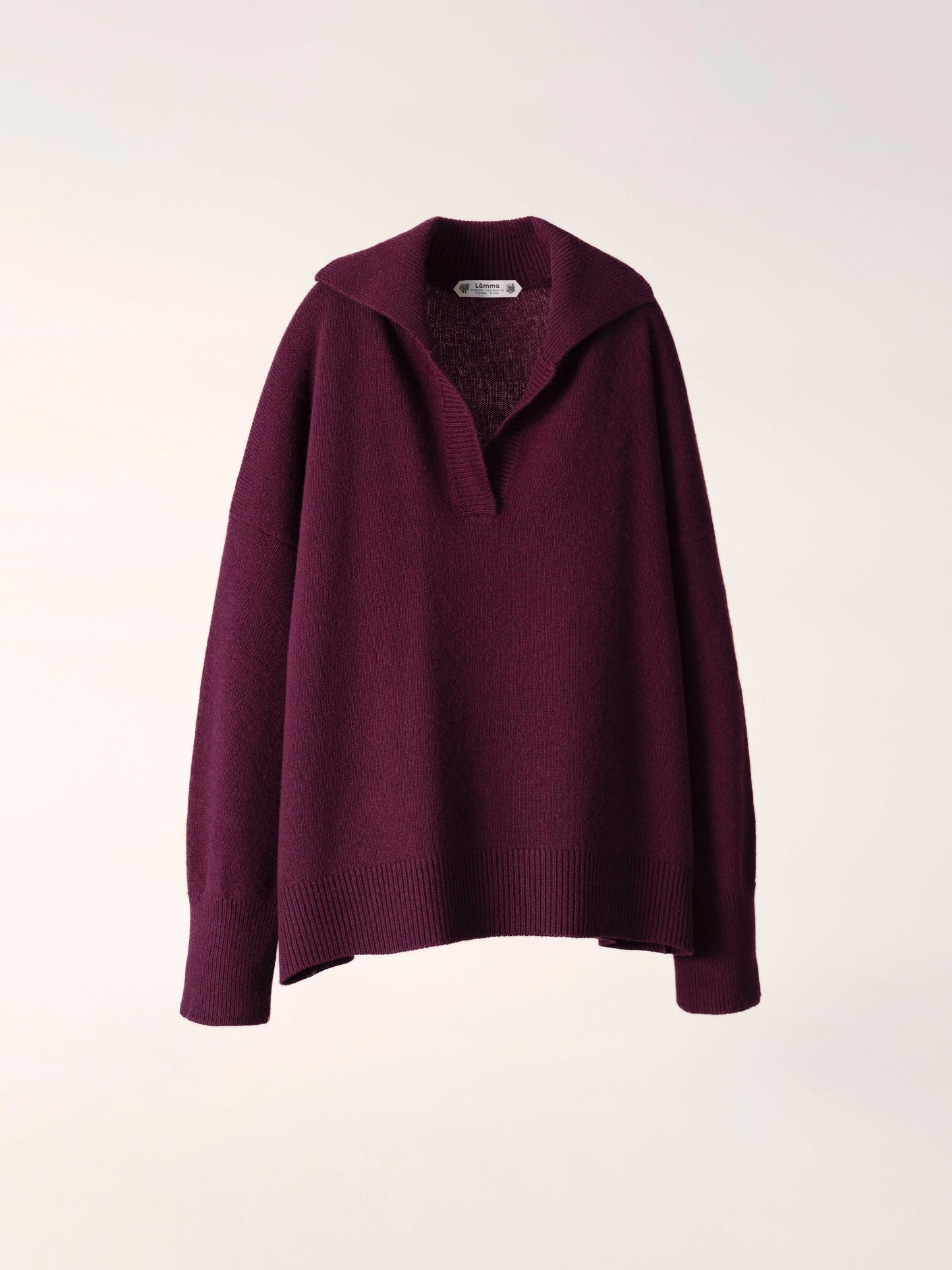 Plum purple Cashmere-Wool Blend Relaxed Polo with ribbed details, Italian knitwear by HenryPawHaven. Elegant color in soft, premium fabric.