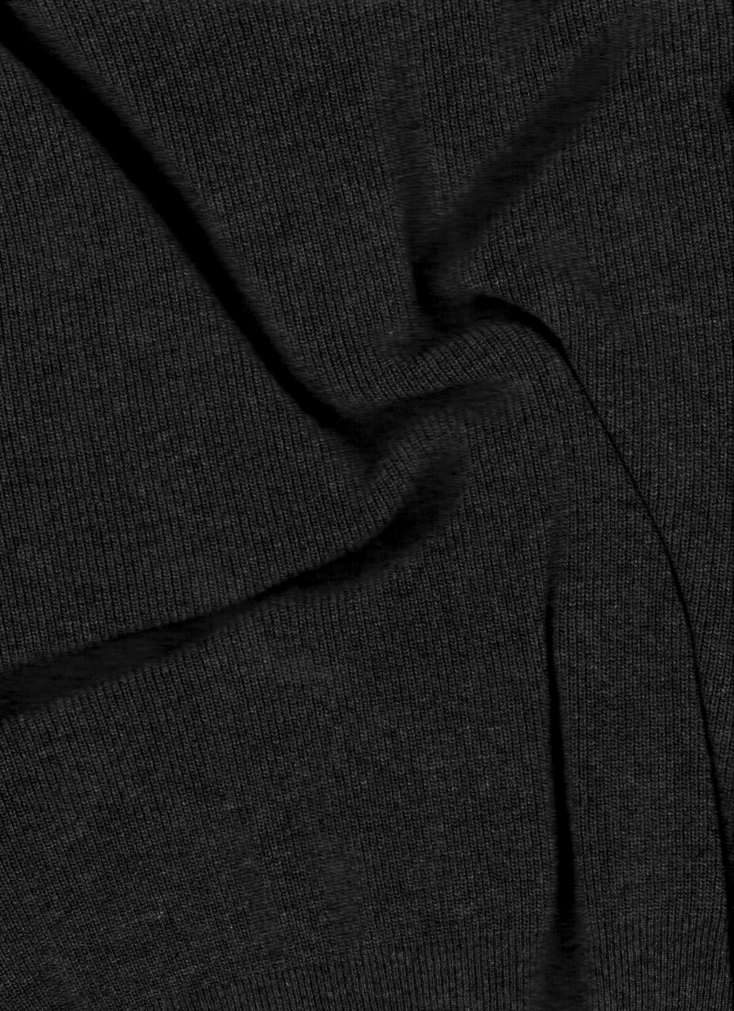 Charcoal grey Cashmere Mix Triangle Scarf fabric close-up. Elegant Italian knitwear with a soft, ribbed texture for layering.