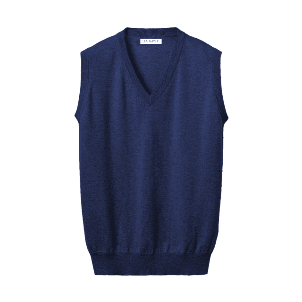 Men's Pure Cashmere V-Neck Vest in navy blue by HenryPawHaven, crafted in Italy with 100% virgin cashmere. Elegant outerwear for refined layering.
