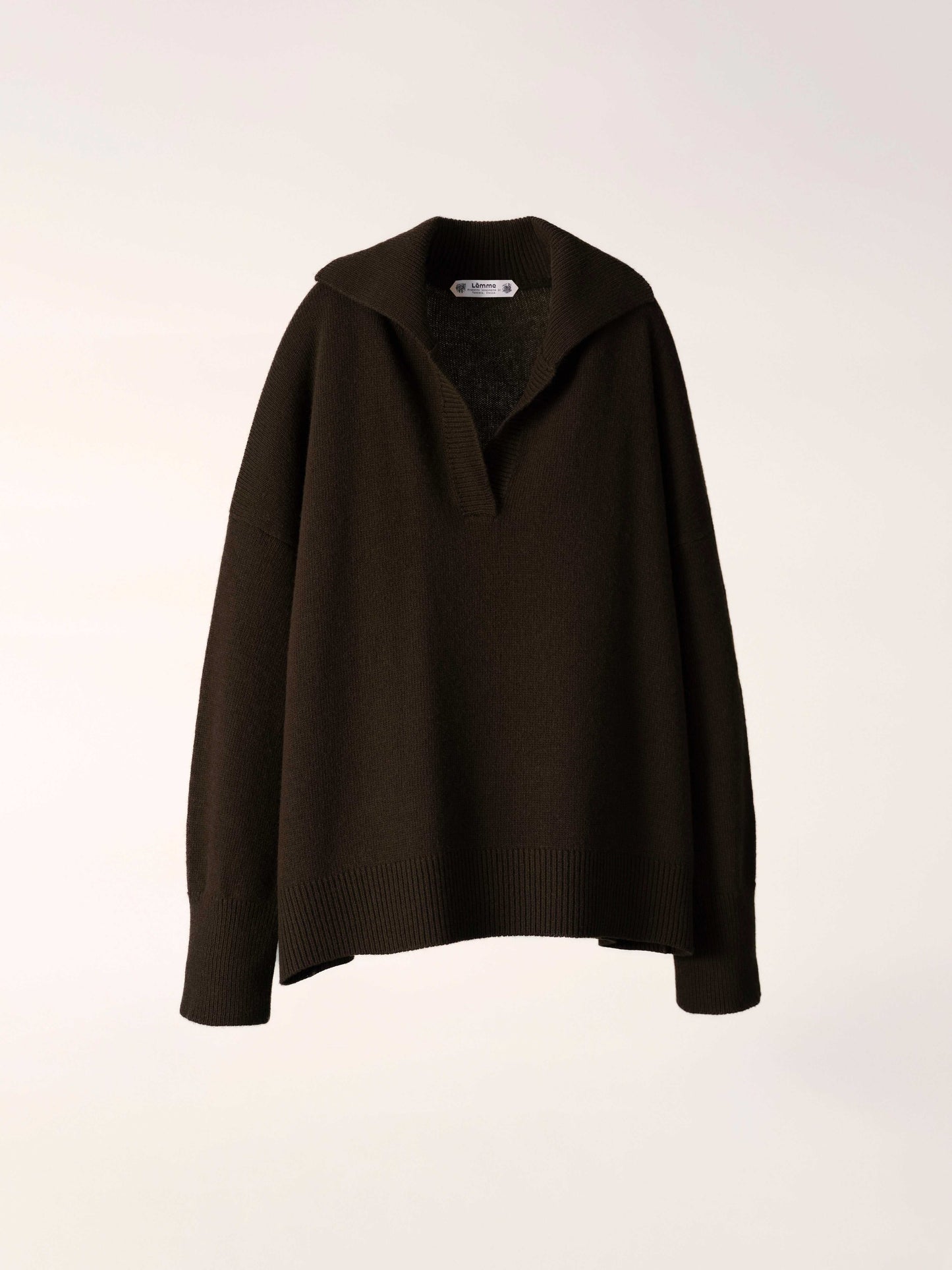 Dark brown Cashmere-Wool Blend Relaxed Polo with clean collar and ribbed details, Italian-made knitwear by HenryPawHaven for refined casual wear.