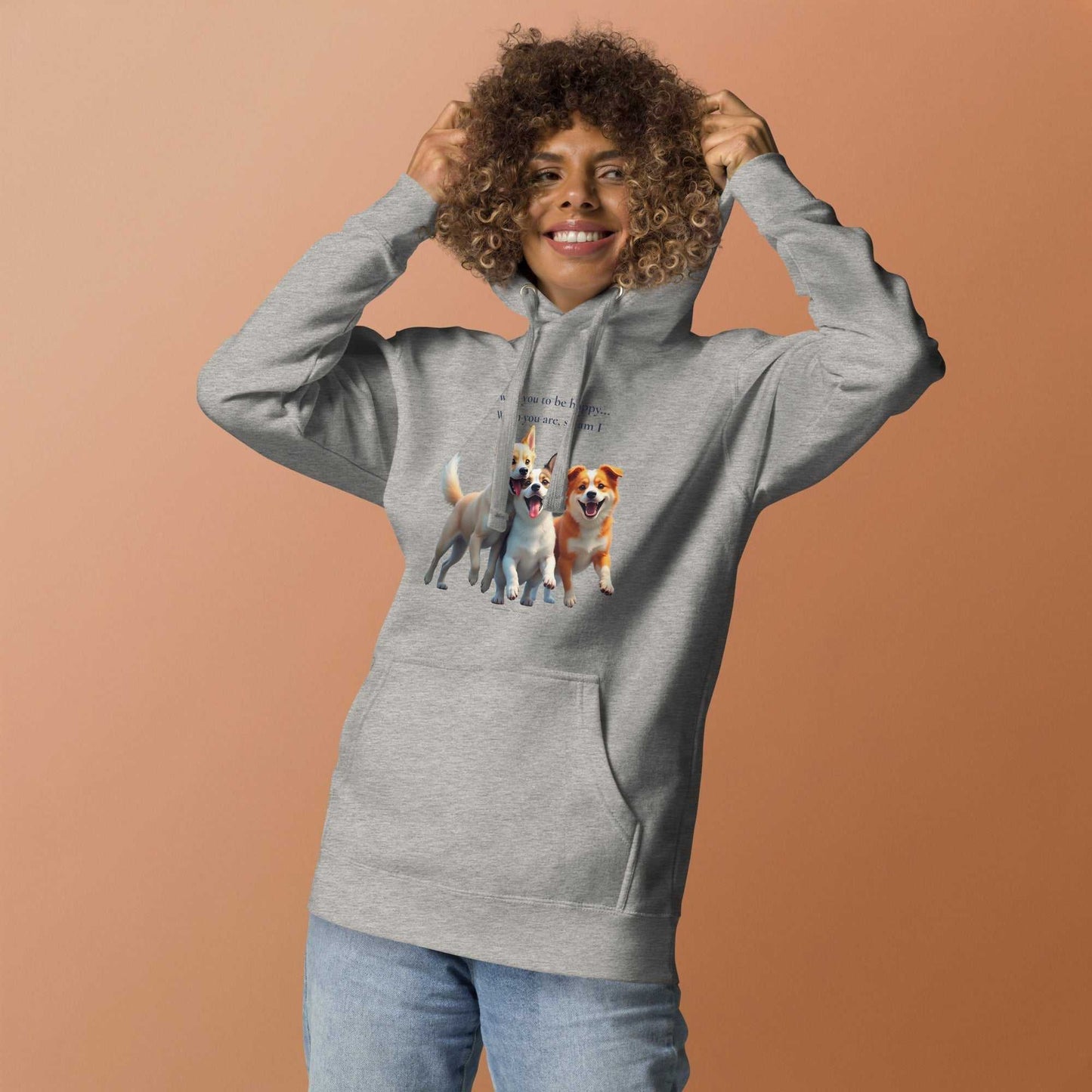 Premium unisex hoodie for comfort in heather gray featuring playful dog print and cozy fit, ideal for casual activewear style.