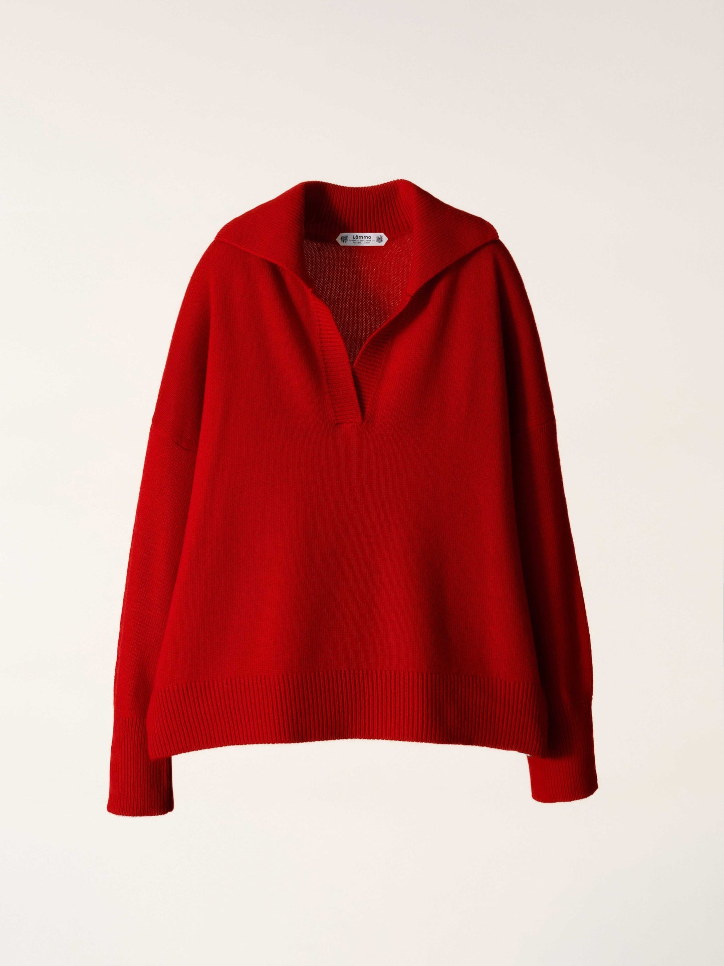 Vibrant red Cashmere-Wool Blend Relaxed Polo with ribbed details, Italian knitwear by HenryPawHaven. Bold color meets soft luxury.