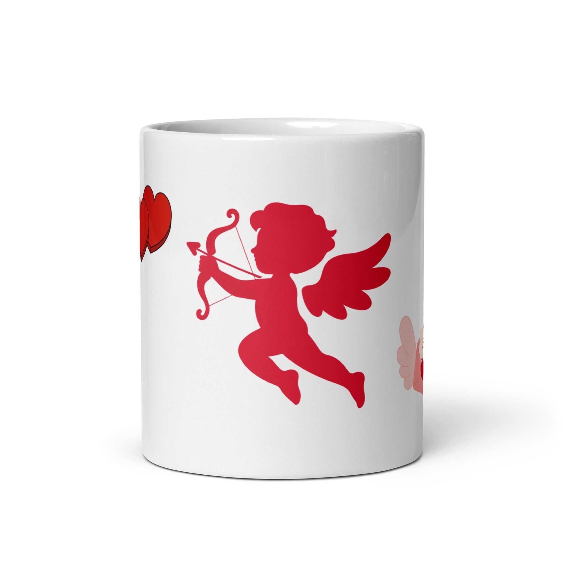 Valentine mug with red cupid silhouette and butterfly-themed love letter. Great for gifting and daily use in kitchen and dining settings.