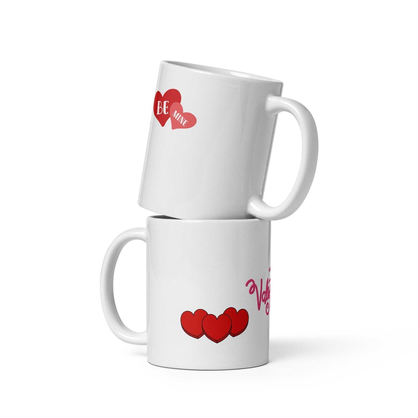 Valentine Mug - valentine mug | 11oz ceramic drinkware set with red heart graphics, stacked display for romantic gift ideas.